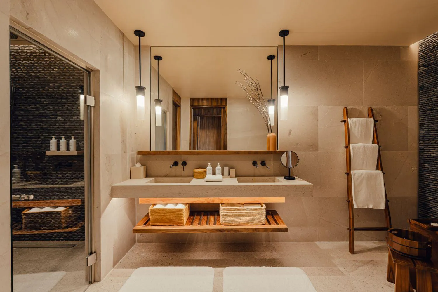 Bathroom, Bed in Nobu Hotel Los Cabos
