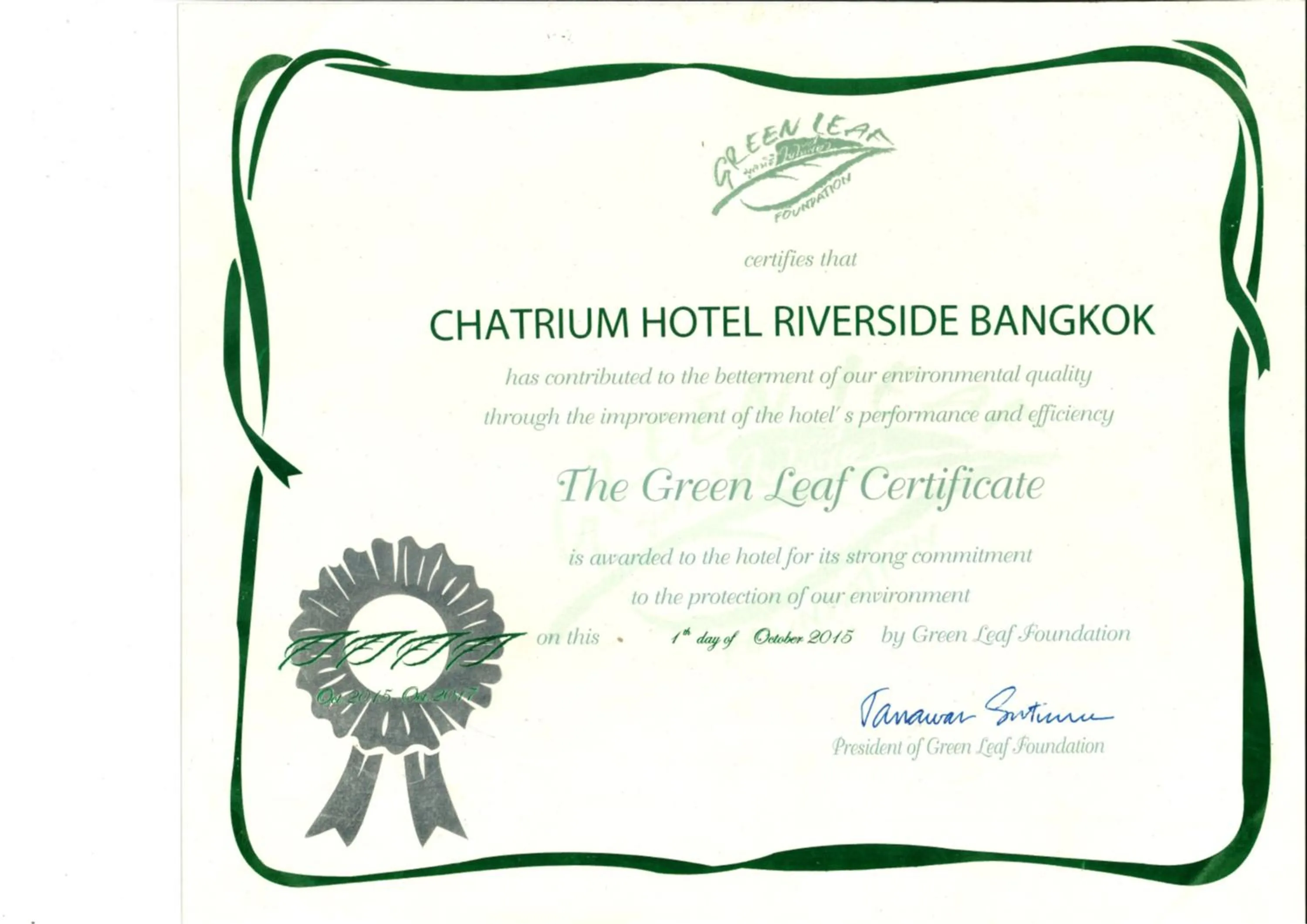 Certificate/Award in Chatrium Hotel Riverside Bangkok