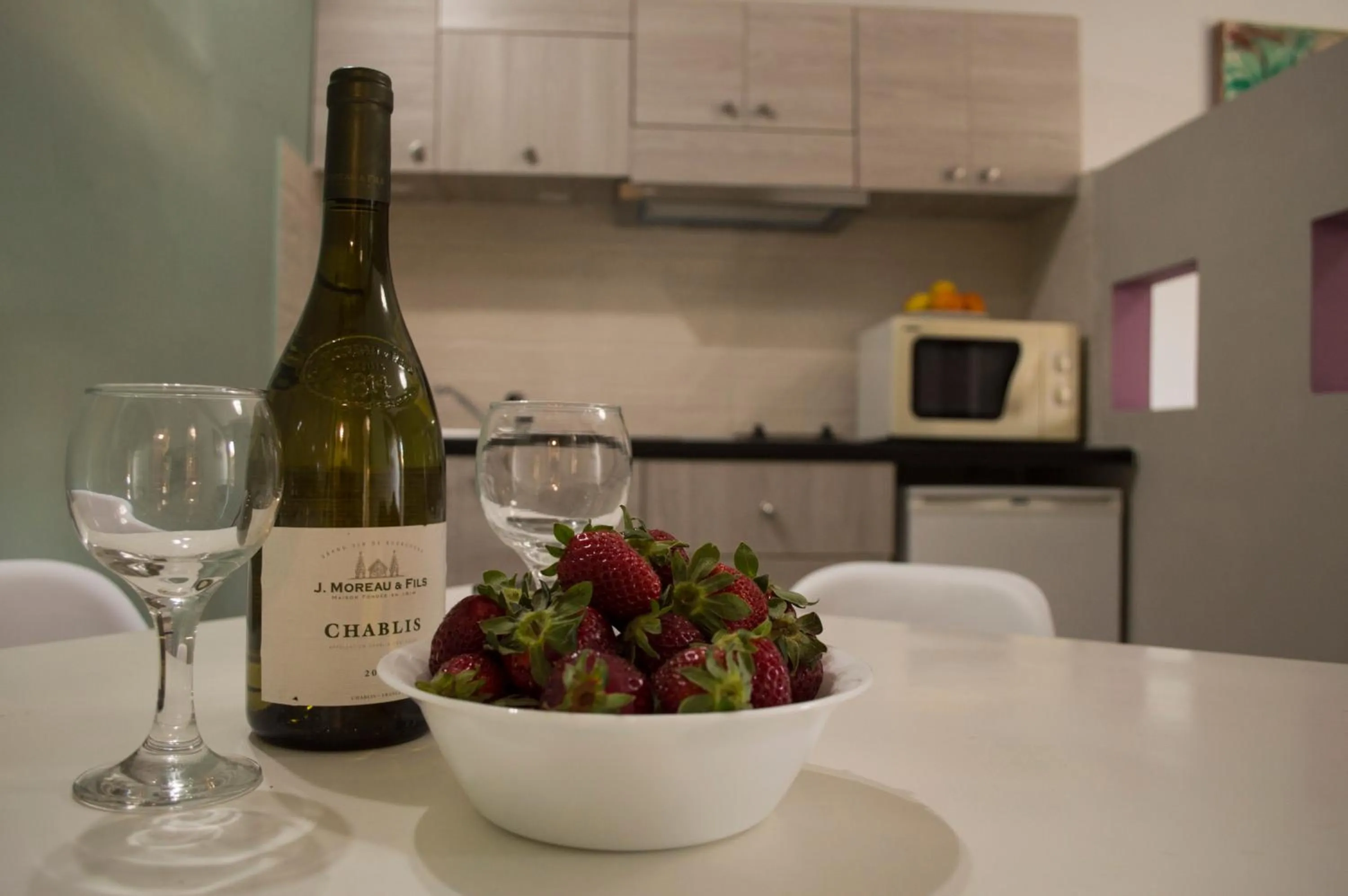 Kitchen or kitchenette in Nireas Hotel