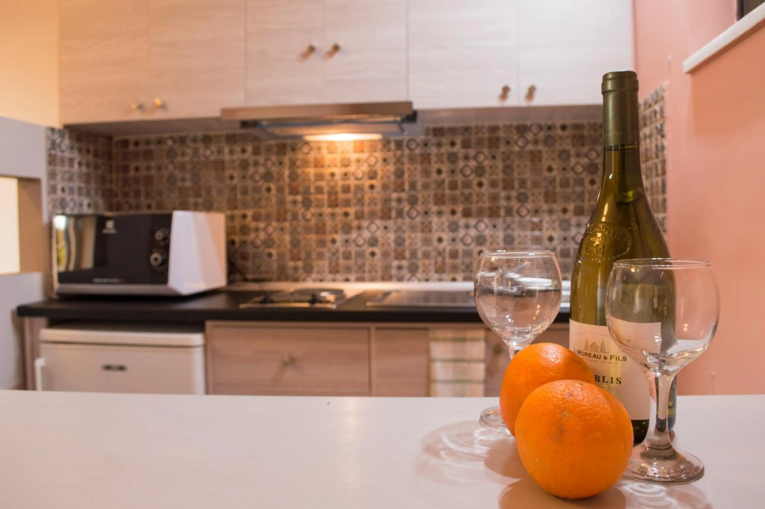 Kitchen or kitchenette in Nireas Hotel