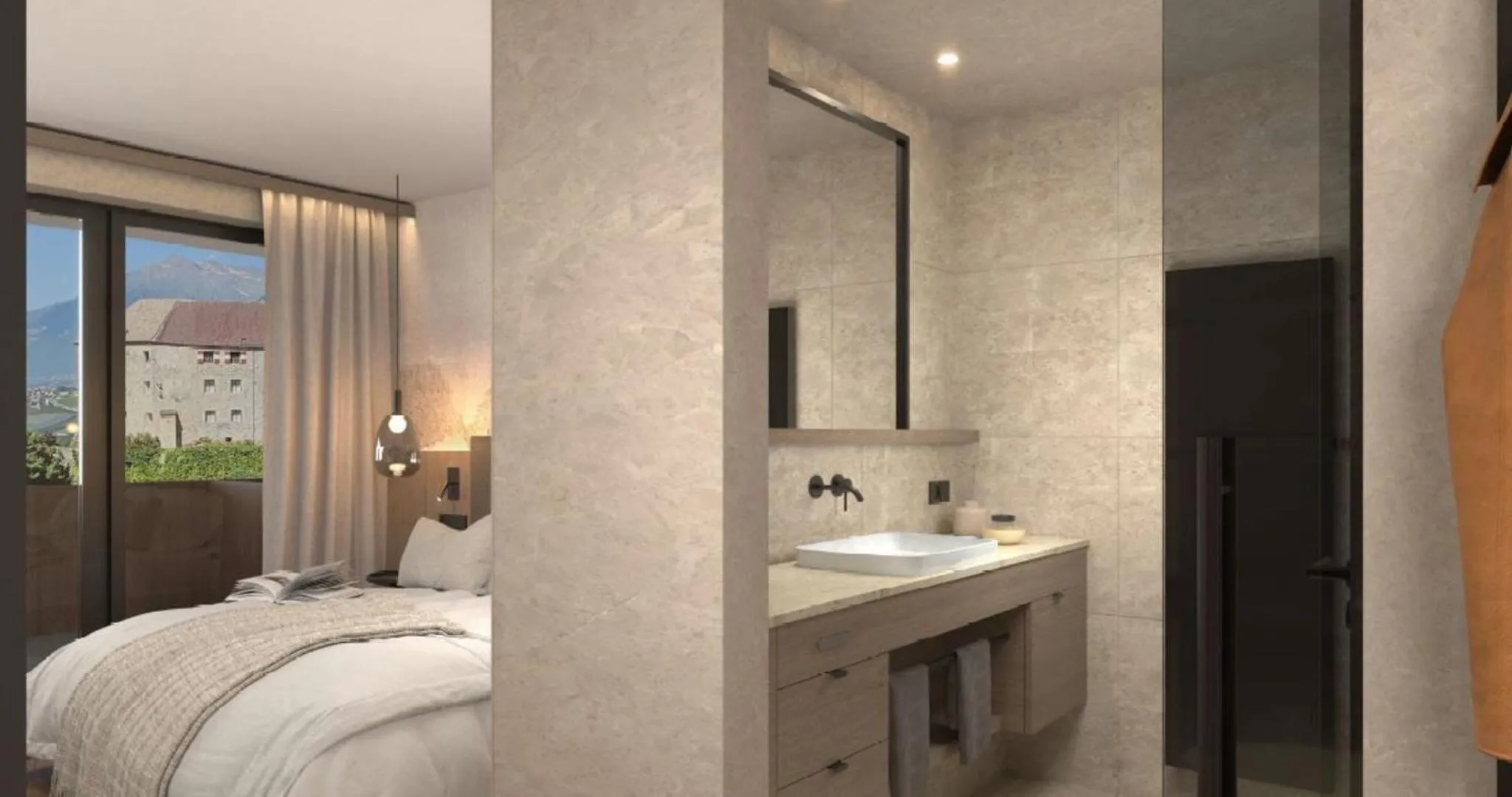 Bathroom, Bed in Hotel Starkenberg