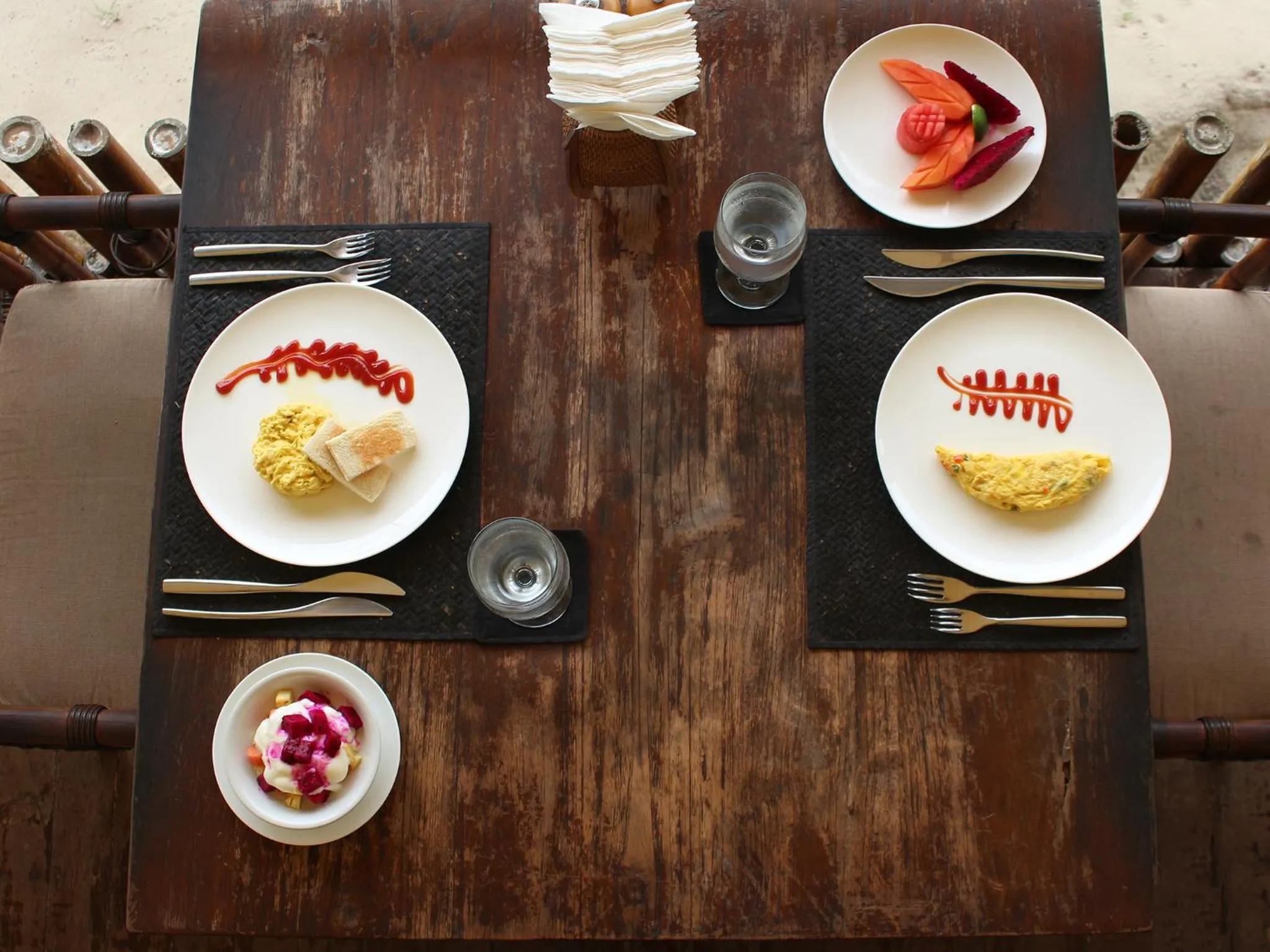 Asian breakfast in Jeeva Beloam Beach Camp