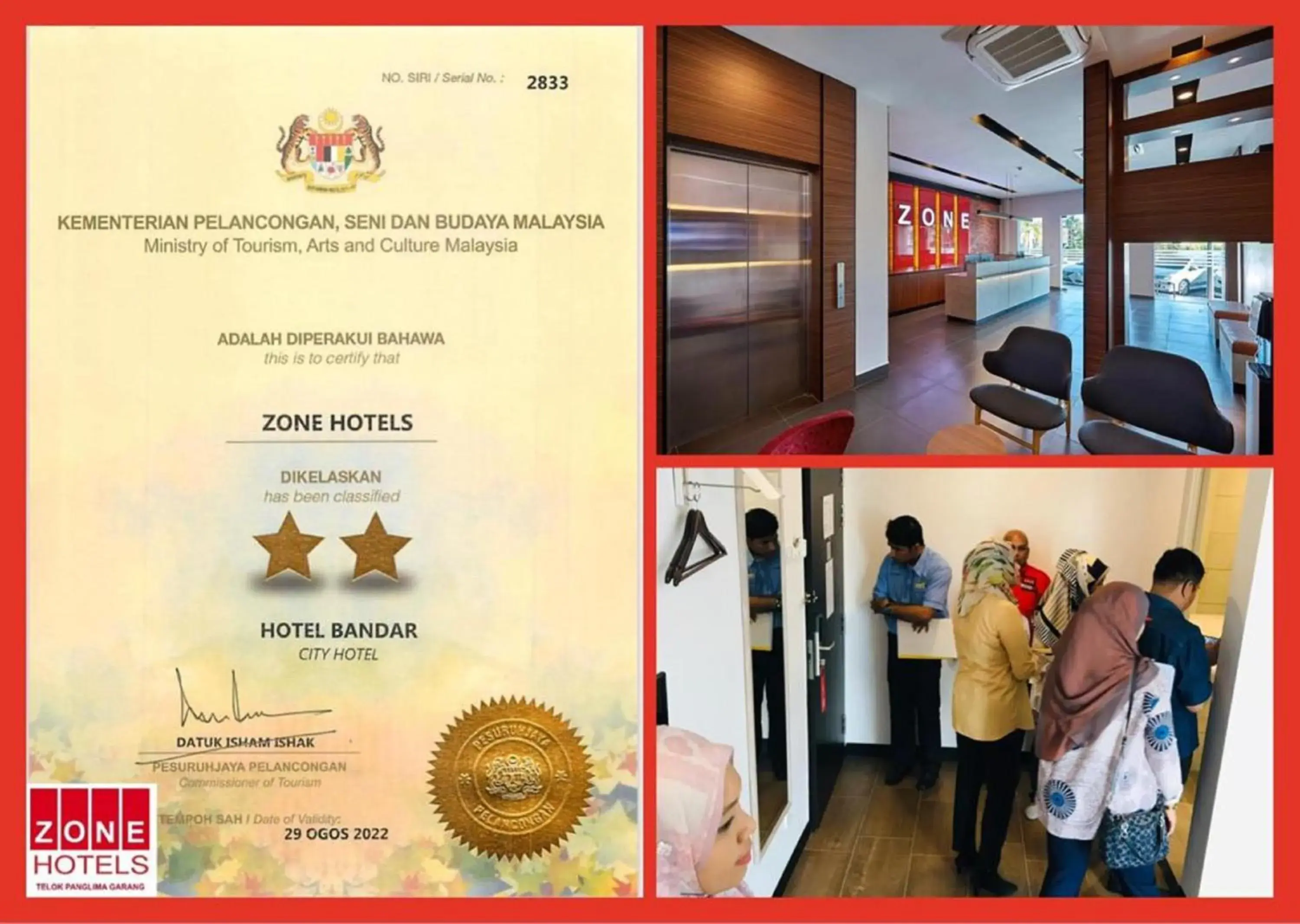 Certificate/Award in ZONE Hotels, Telok Panglima Garang