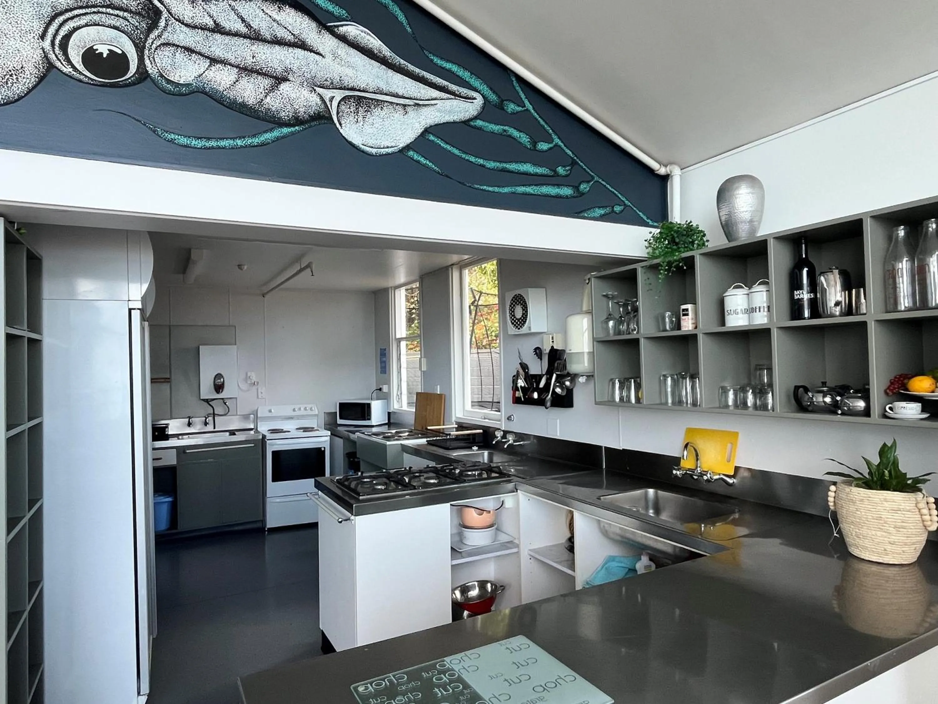 Communal kitchen in Kaikoura Seaside lodge