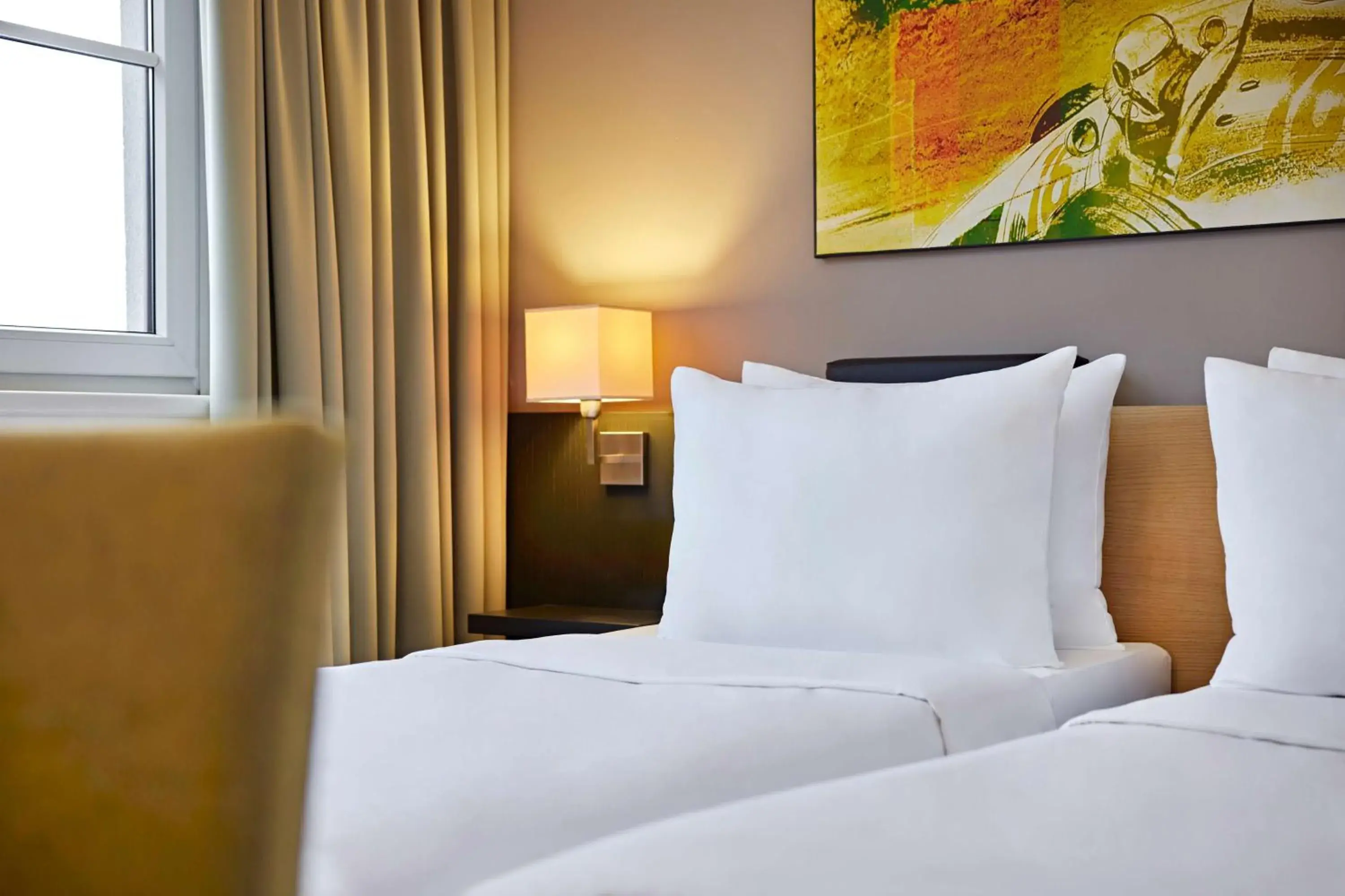 Bed in Lindner Hotel Nurburgring Motorsport, part of JdV by Hyatt Bed in Lindner Hotel Nurburgring Motorsport, part of JdV by Hyatt