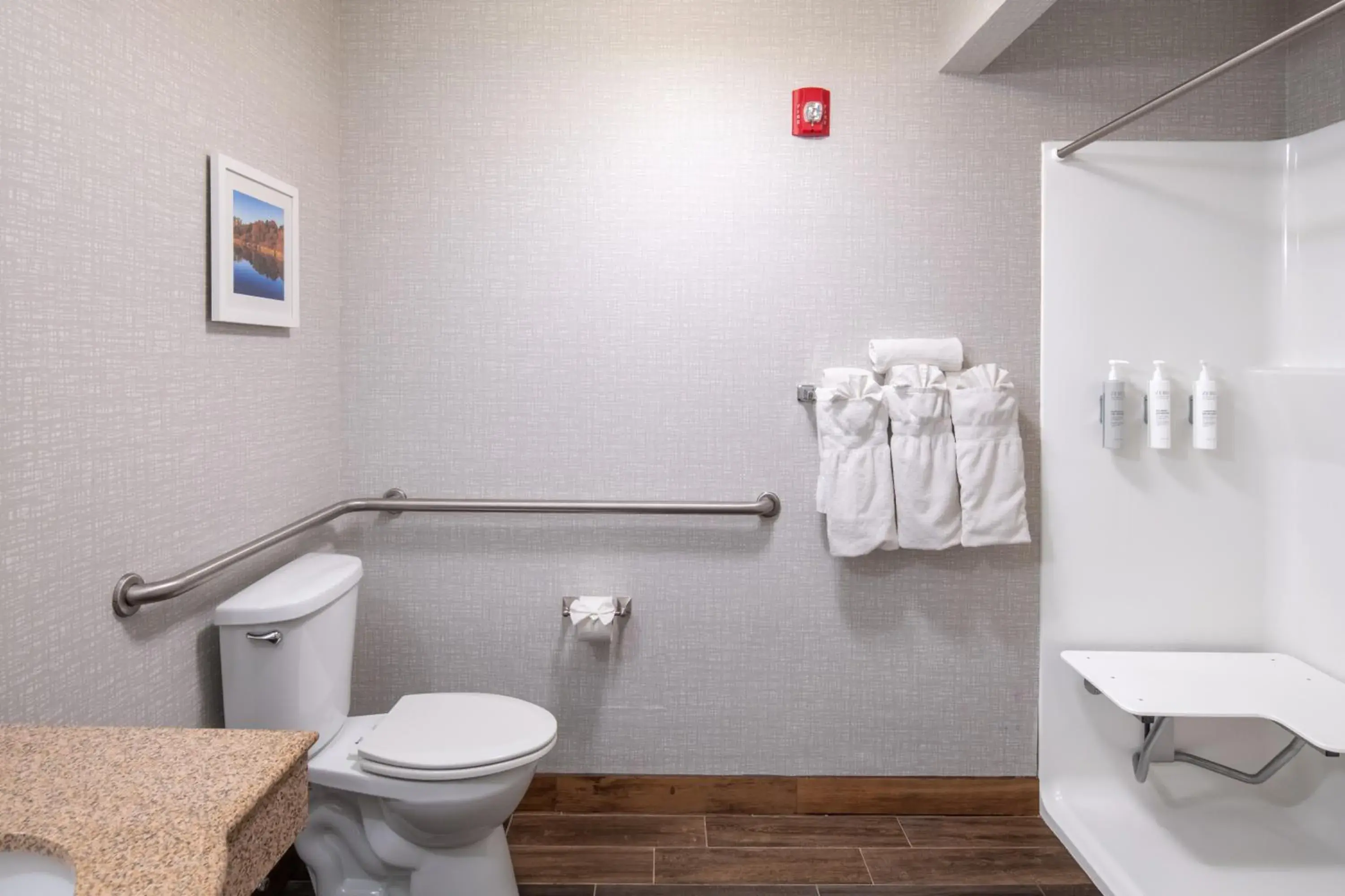 Bathroom in Newly Renovated Hampton Inn Omaha West Lakeside Bathroom in Newly Renovated Hampton Inn Omaha West Lakeside