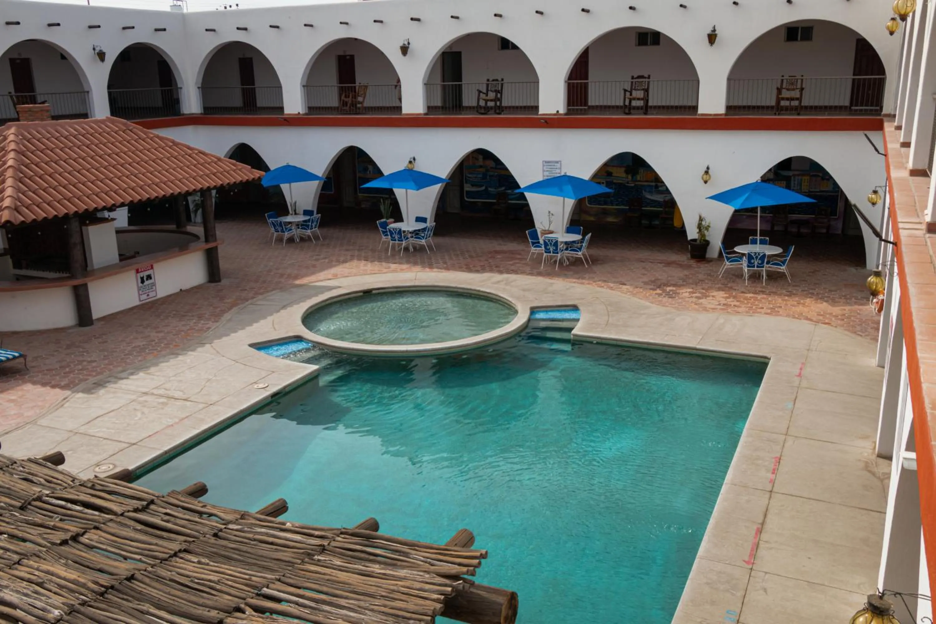 Pool view in Hotel Hacienda Bugambilias La Paz