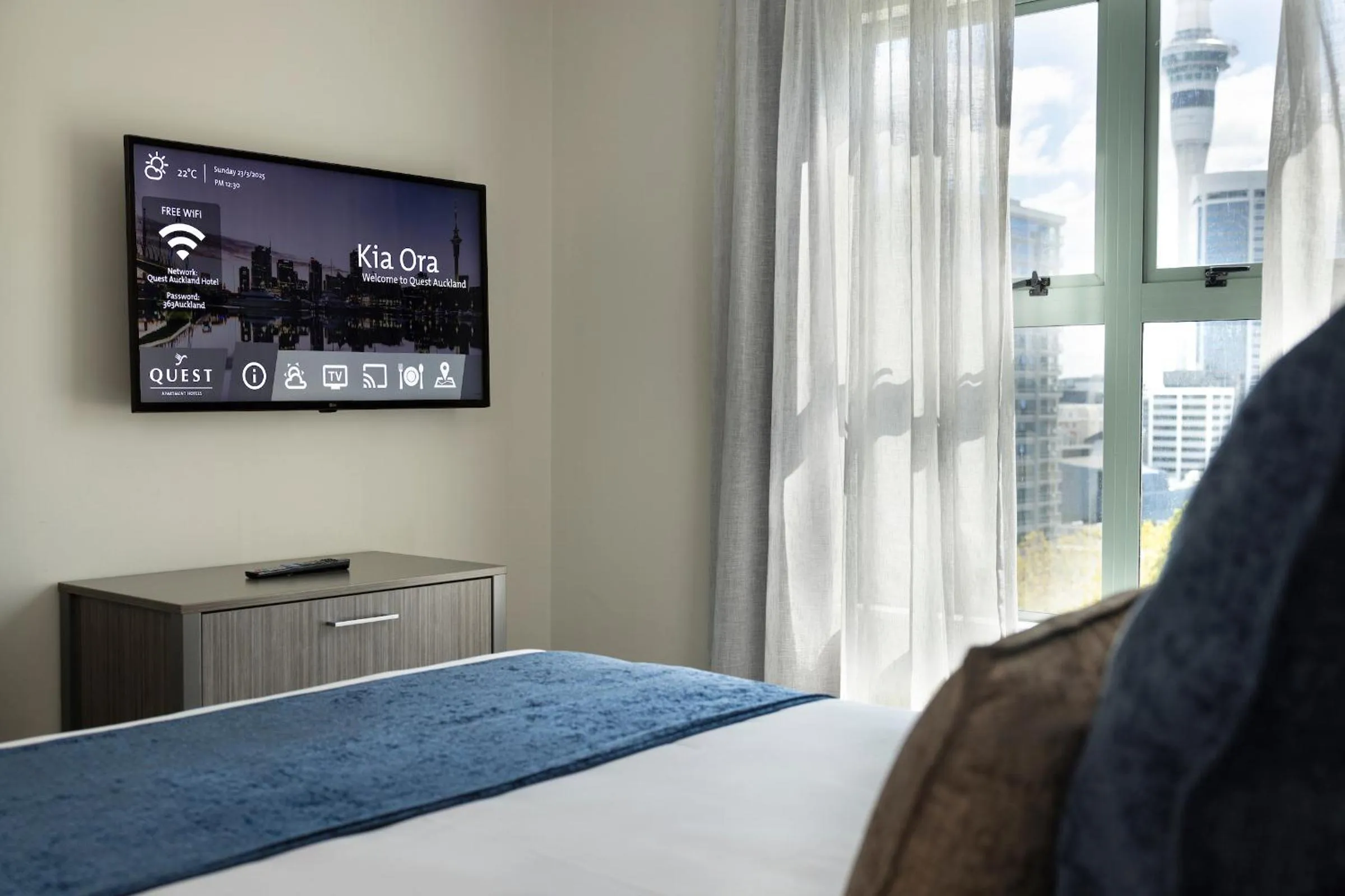 Bed in Quest Auckland Serviced Apartments