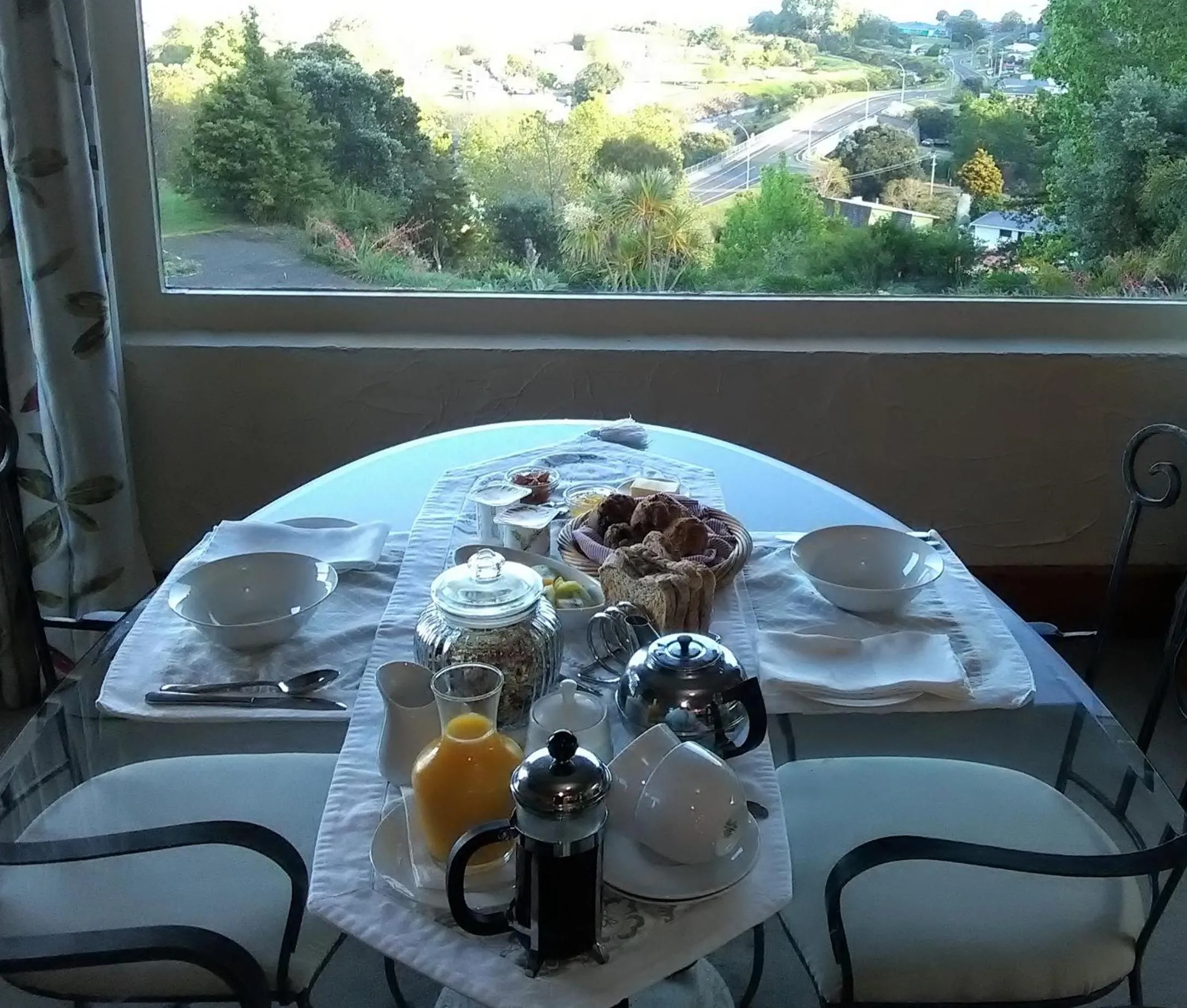 Continental breakfast in Te Aputa Lodge formerly La Casa Te Puru Lodge