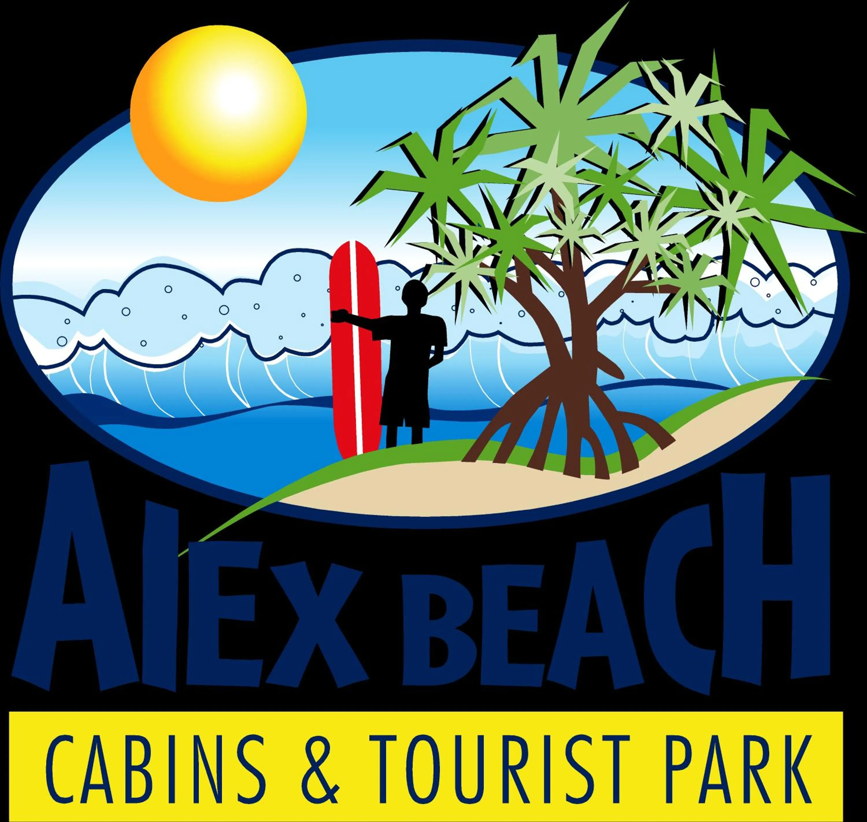 Property logo or sign in Alex Beach Cabins and Tourist Park