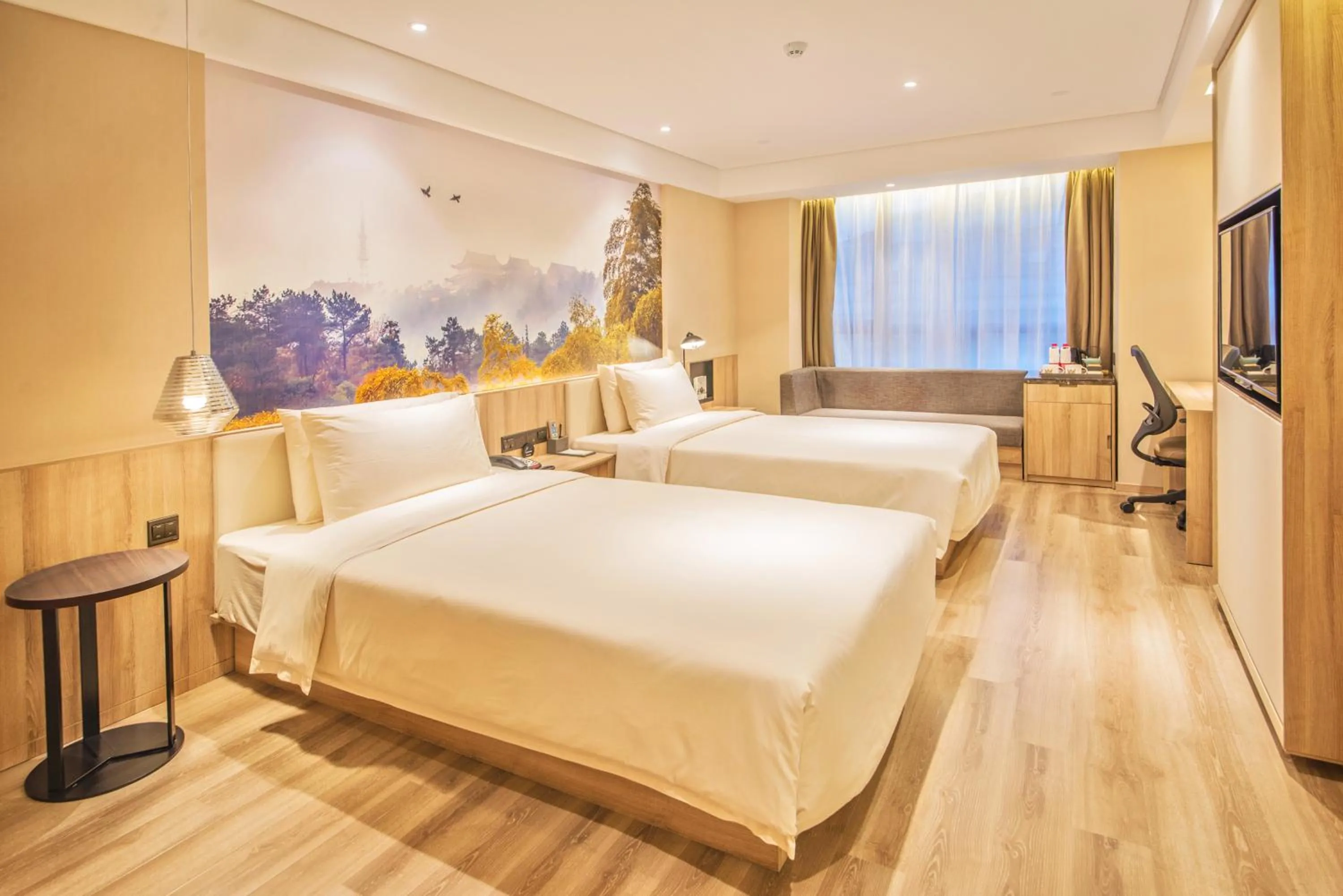 Bed in Atour Hotel Nanjing Sun Yat-sen Mausoleum Scenic Area Alfalfa Garden Subway Station