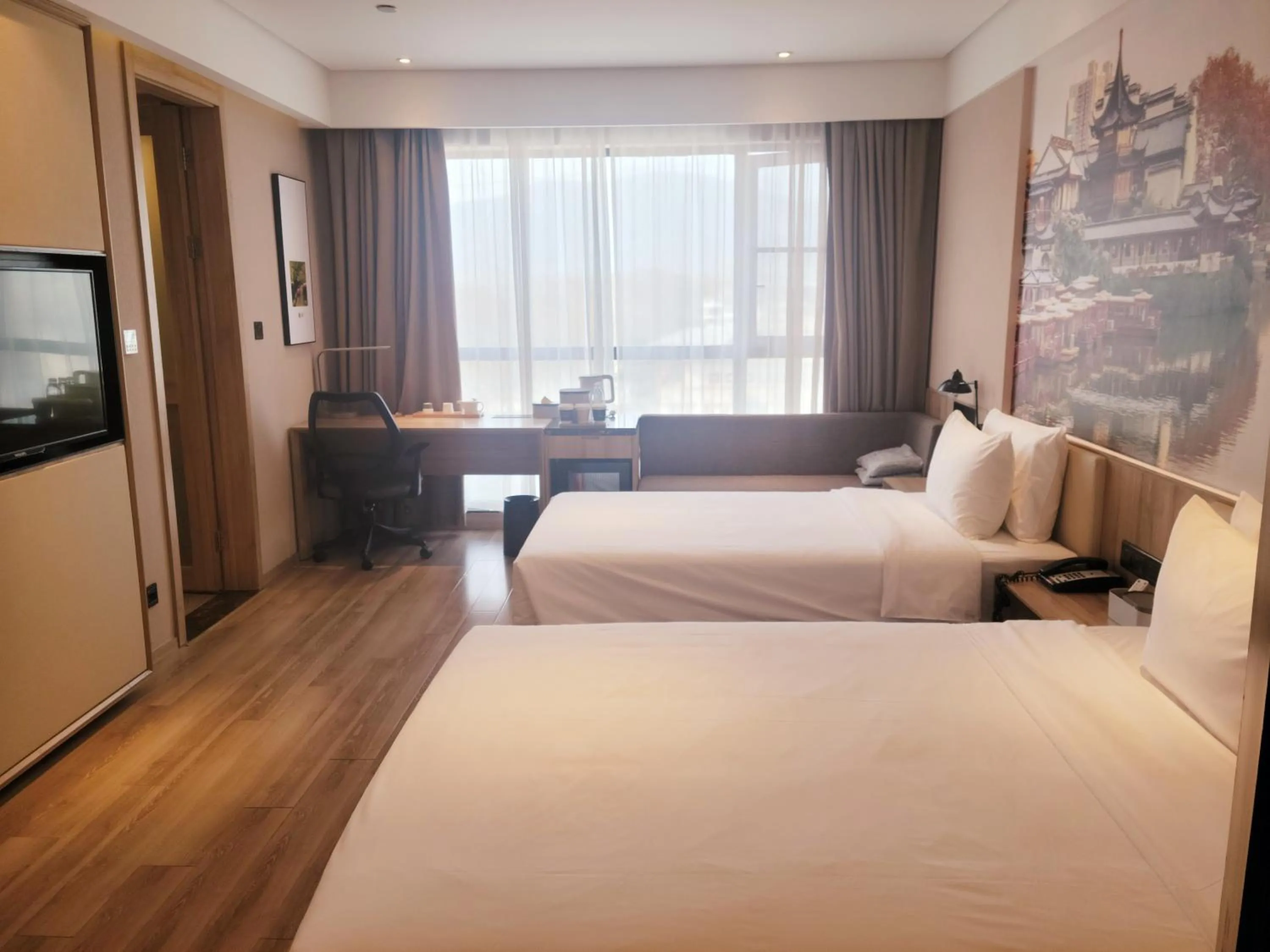 Bed in Atour Hotel Nanjing Sun Yat-sen Mausoleum Scenic Area Alfalfa Garden Subway Station