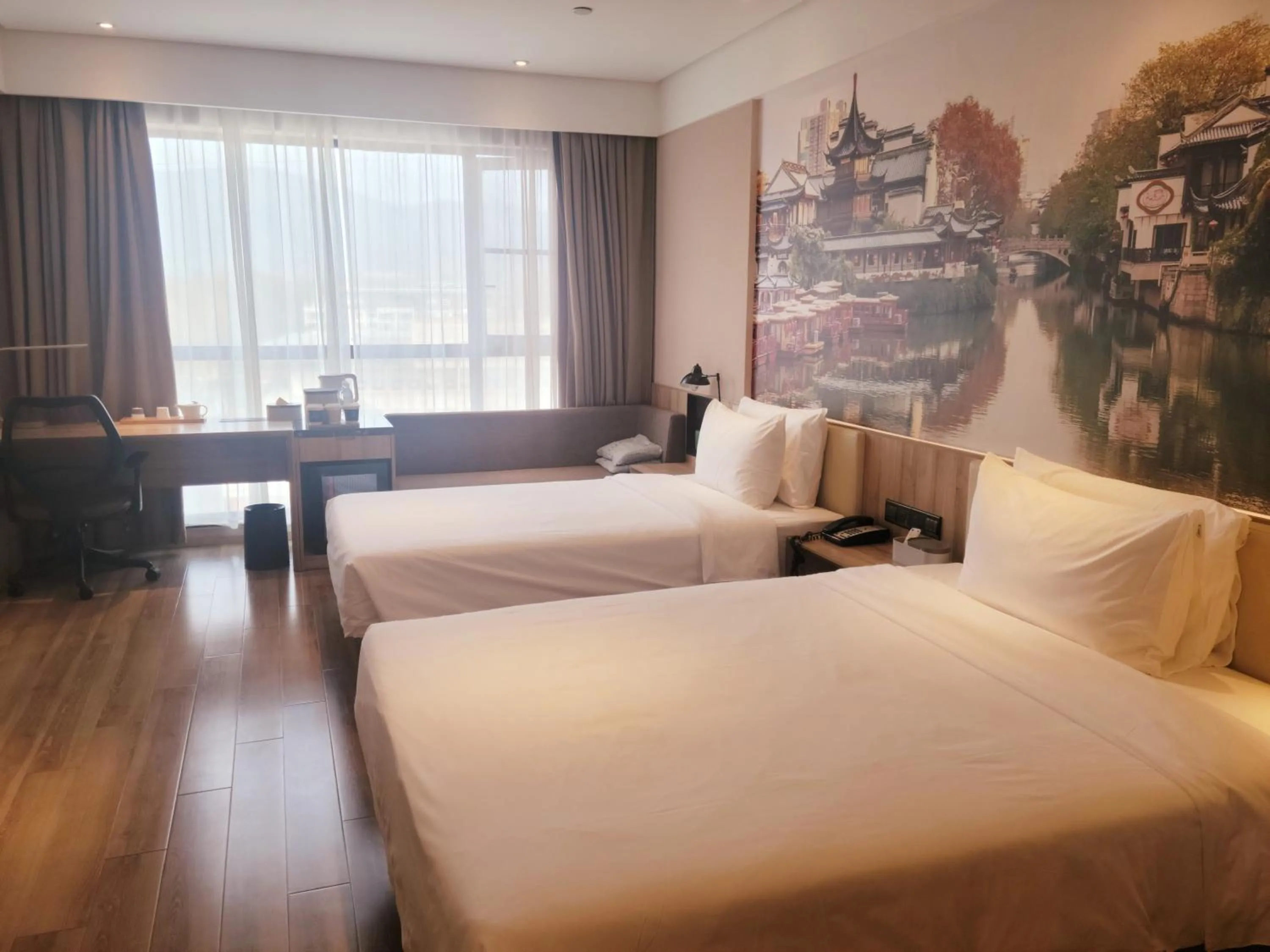Bed in Atour Hotel Nanjing Sun Yat-sen Mausoleum Scenic Area Alfalfa Garden Subway Station