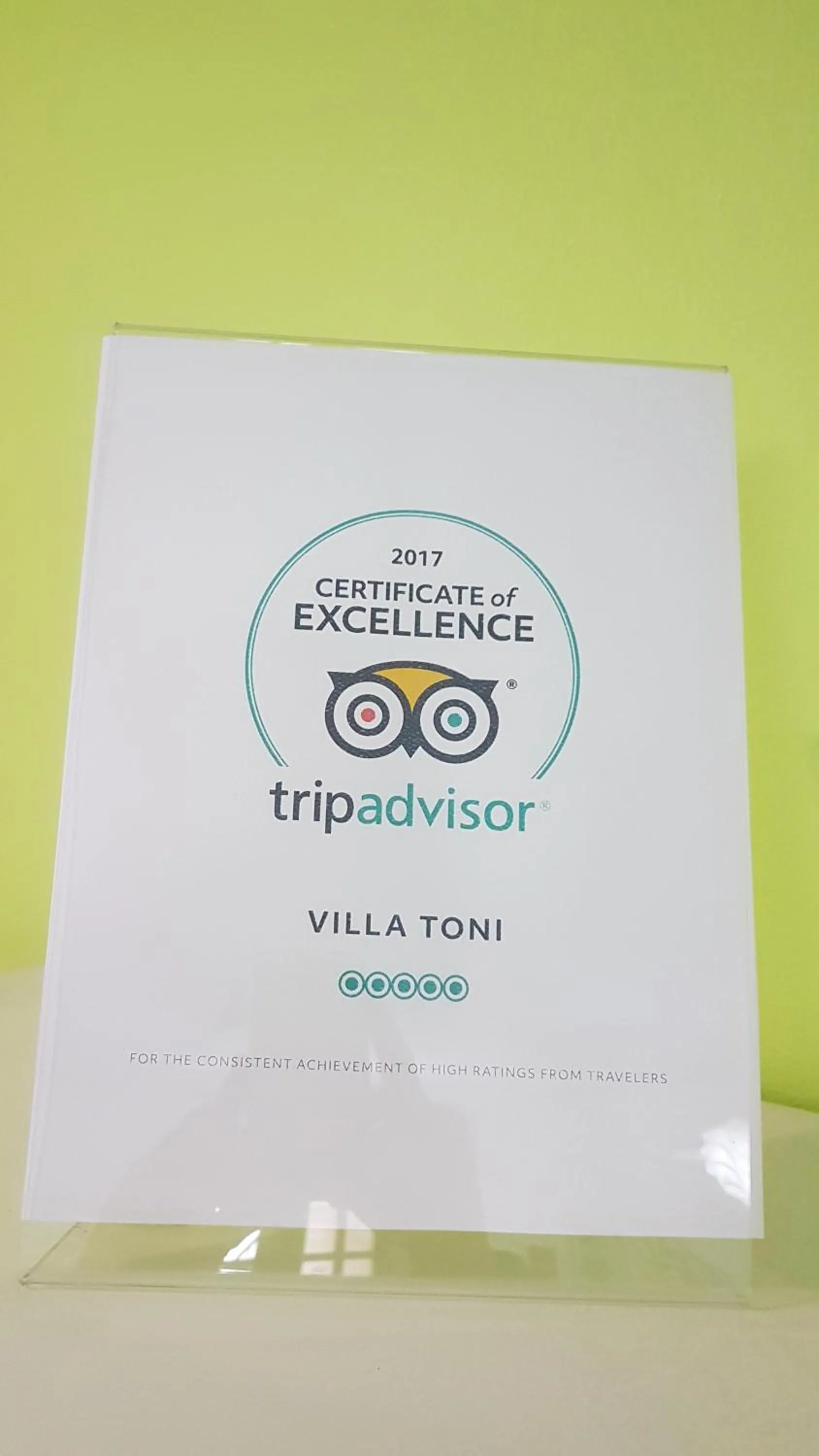 Certificate/Award in Villa Toni Design Apartments