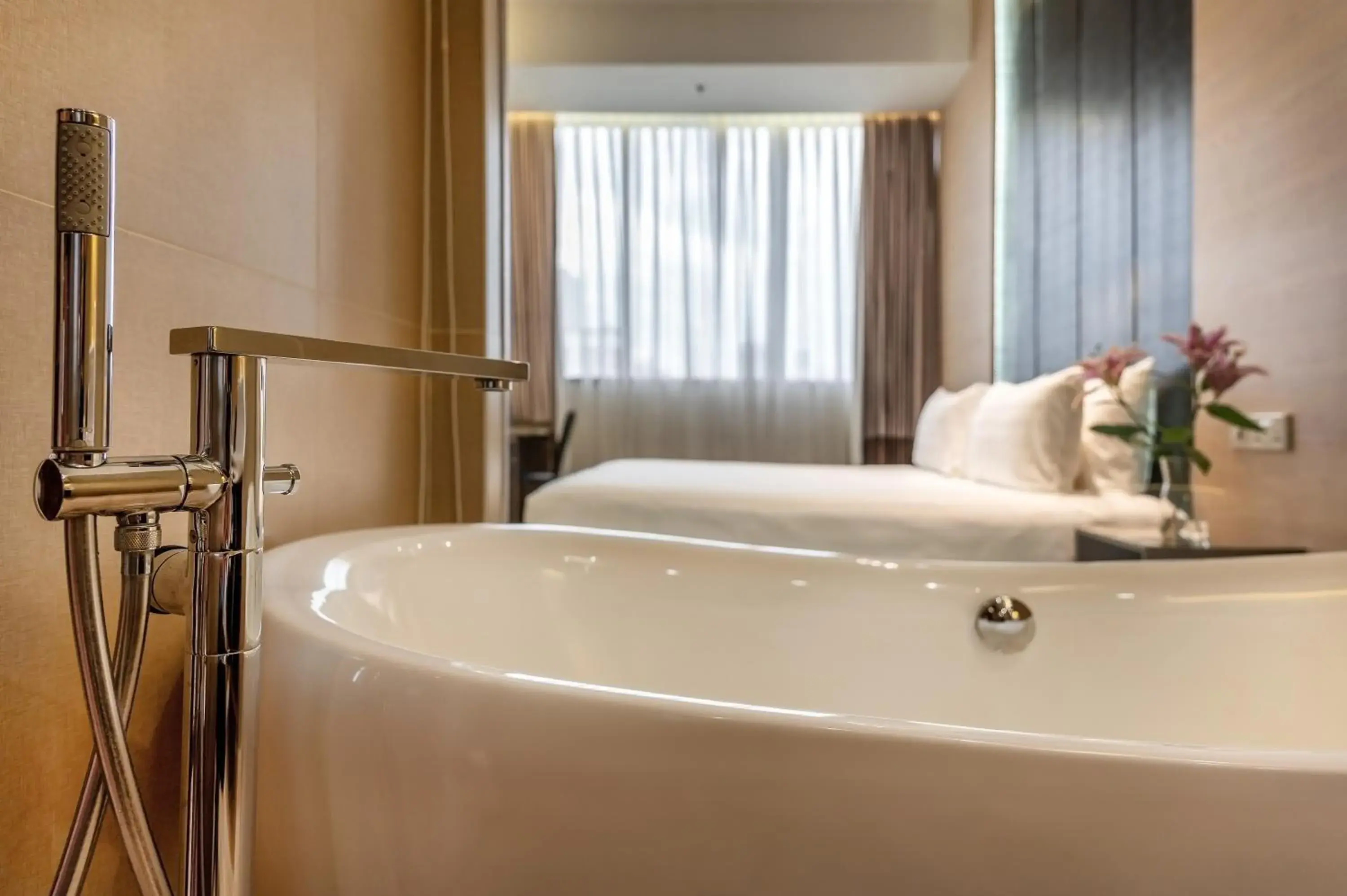 Bathroom, Bed in Dorsett Singapore Bathroom, Bed in Dorsett Singapore