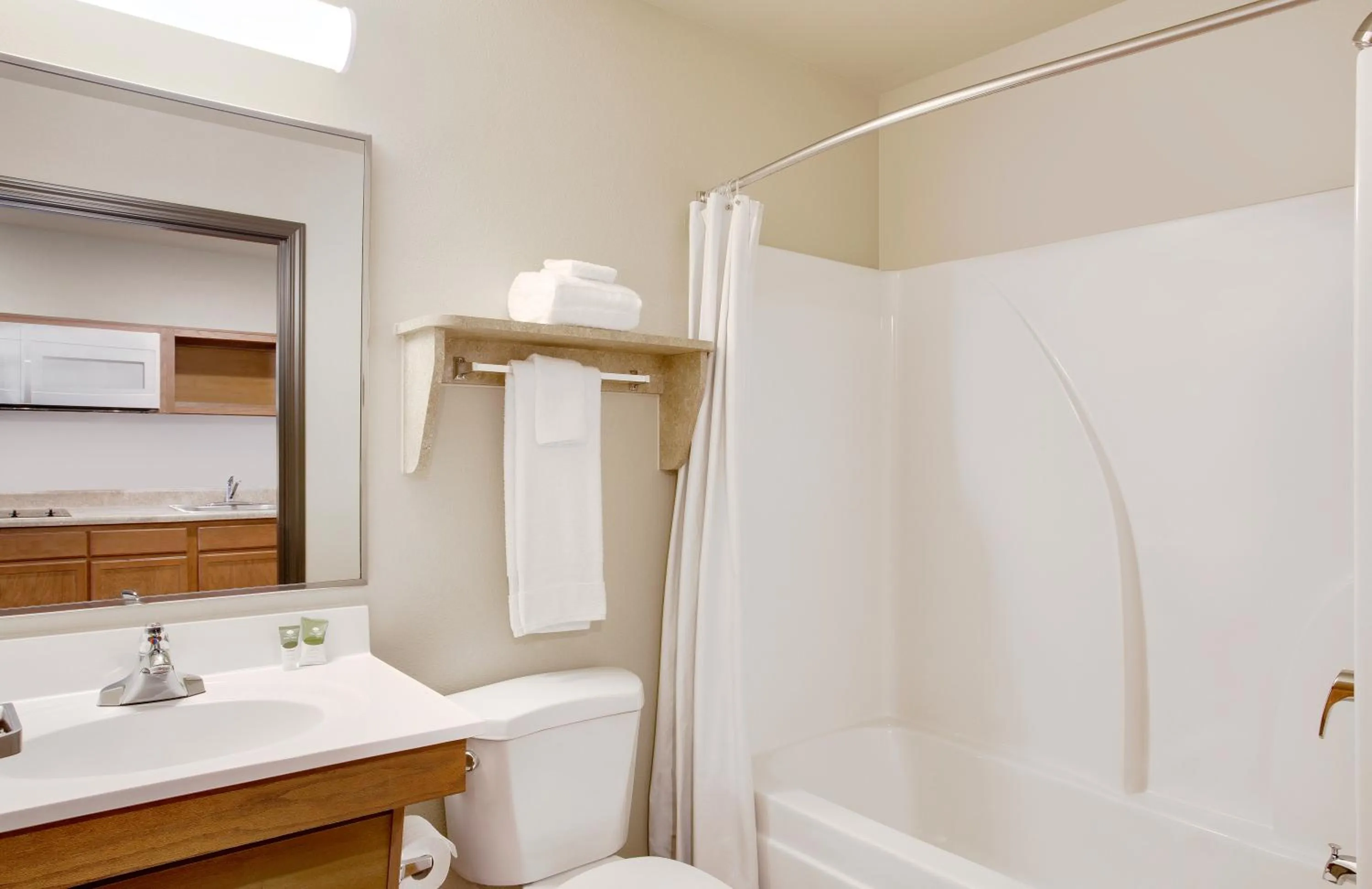 Bathroom in WoodSpring Suites Washington DC Andrews AFB