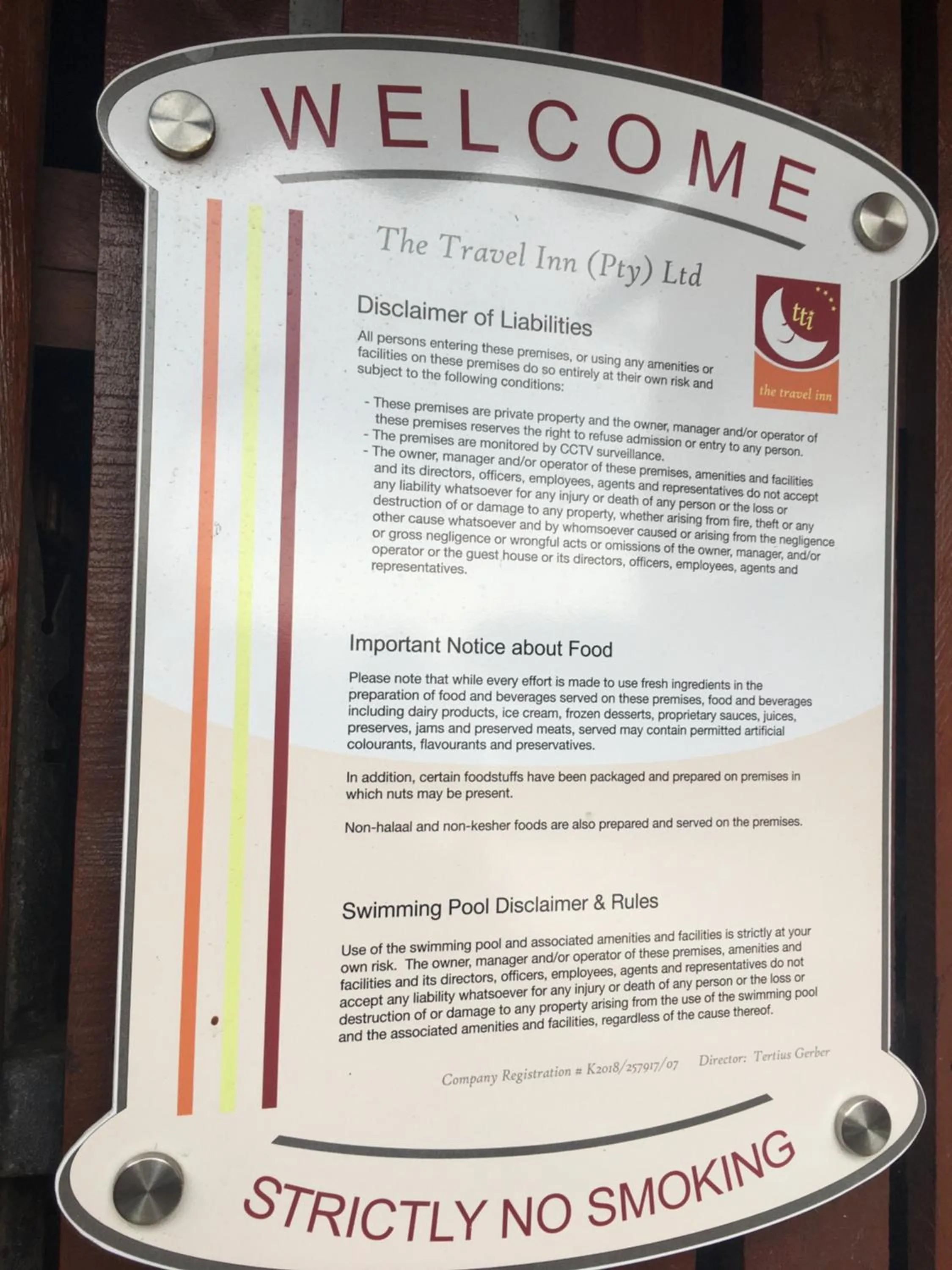 Logo/Certificate/Sign in The Travel Inn Durban