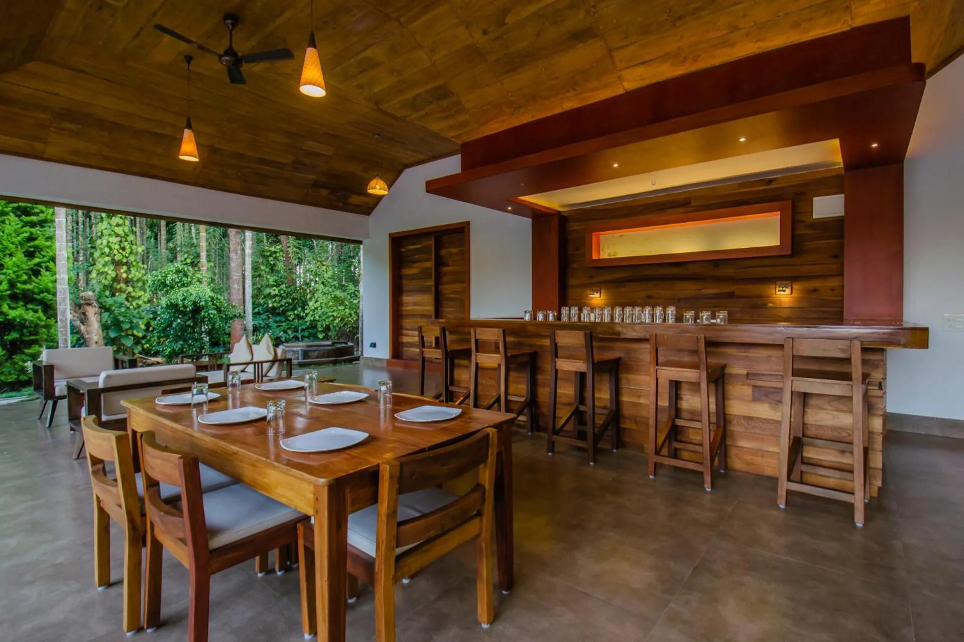 Dining area in StayVista at Tall Silver with Infinity Pool & Breakfast -2BR