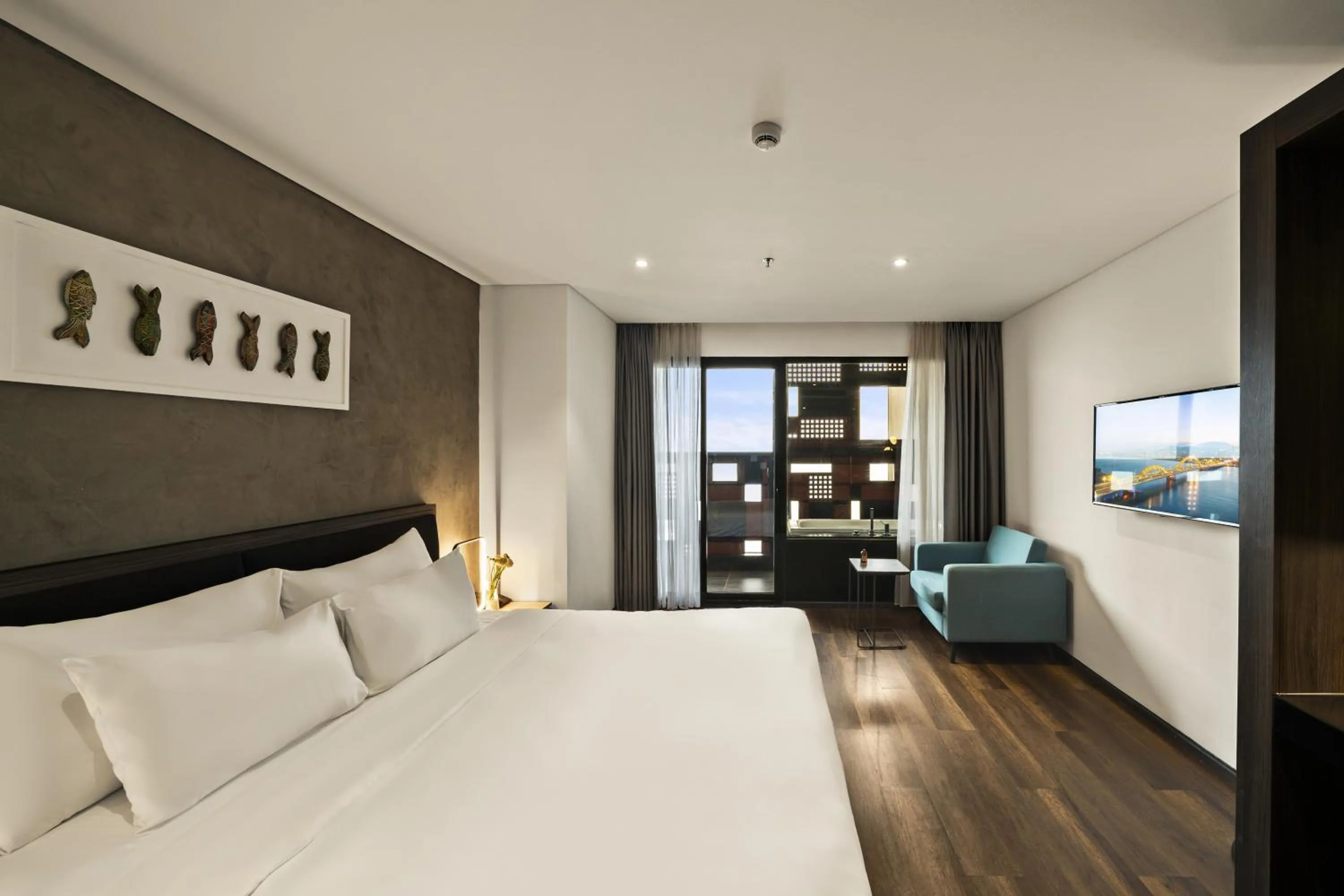 View (from property/room), Bed in The Code Hotel & Spa Da Nang - Complimentary Daily Afternoon Tea in Sky Bar