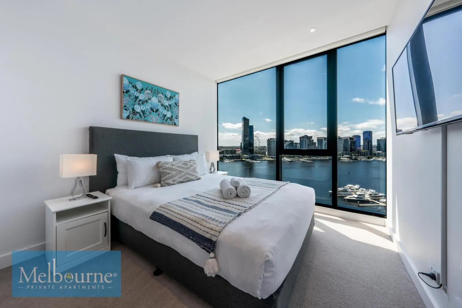 Bedroom, Bed in Melbourne Private Apartments - Collins Wharf Waterfront, Docklands