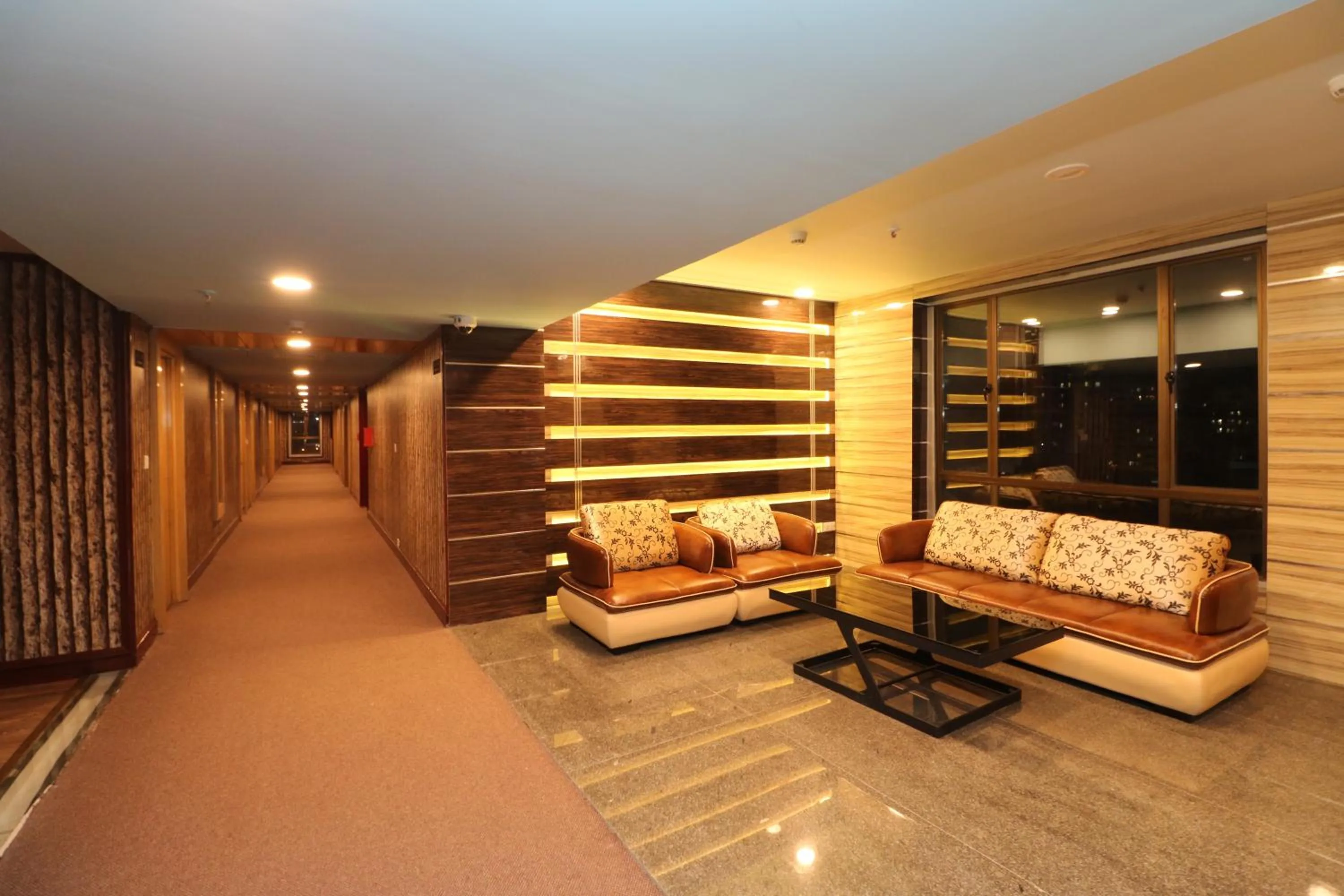 Seating area in Aristocrat Hotel, New Town, Kolkata