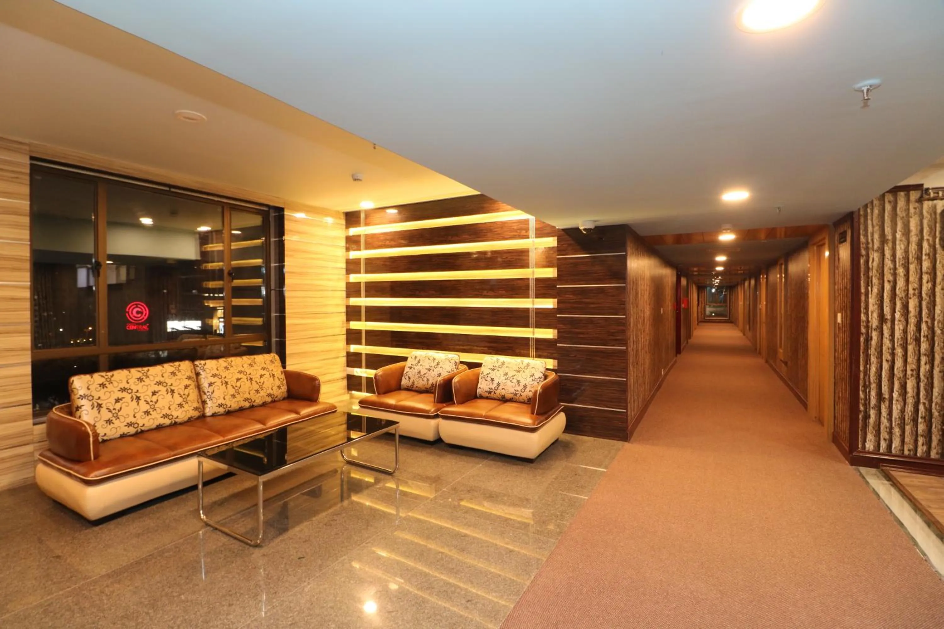 Seating area in Aristocrat Hotel, New Town, Kolkata