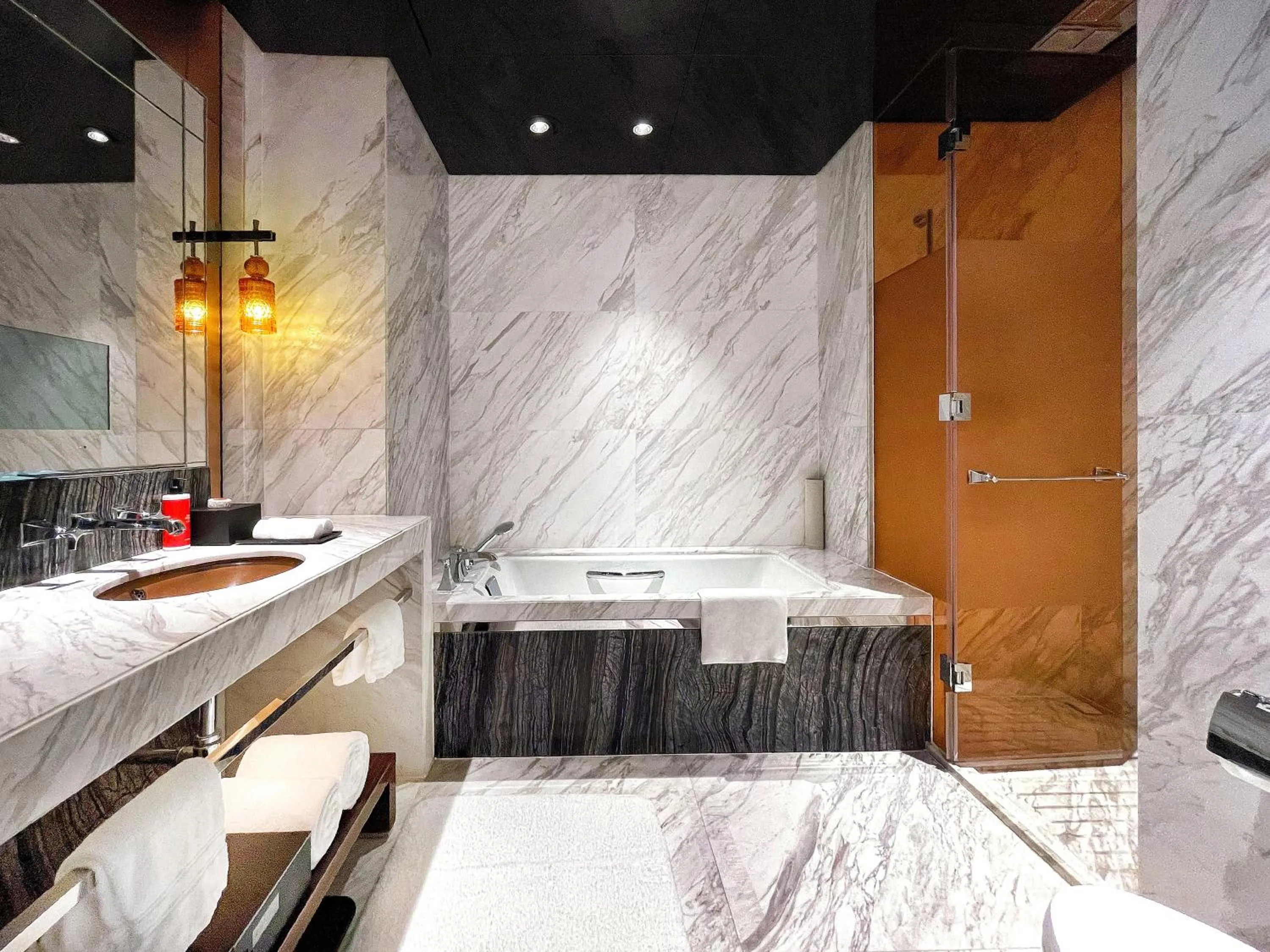 Bathroom, Bed in Regent Shanghai Pudong