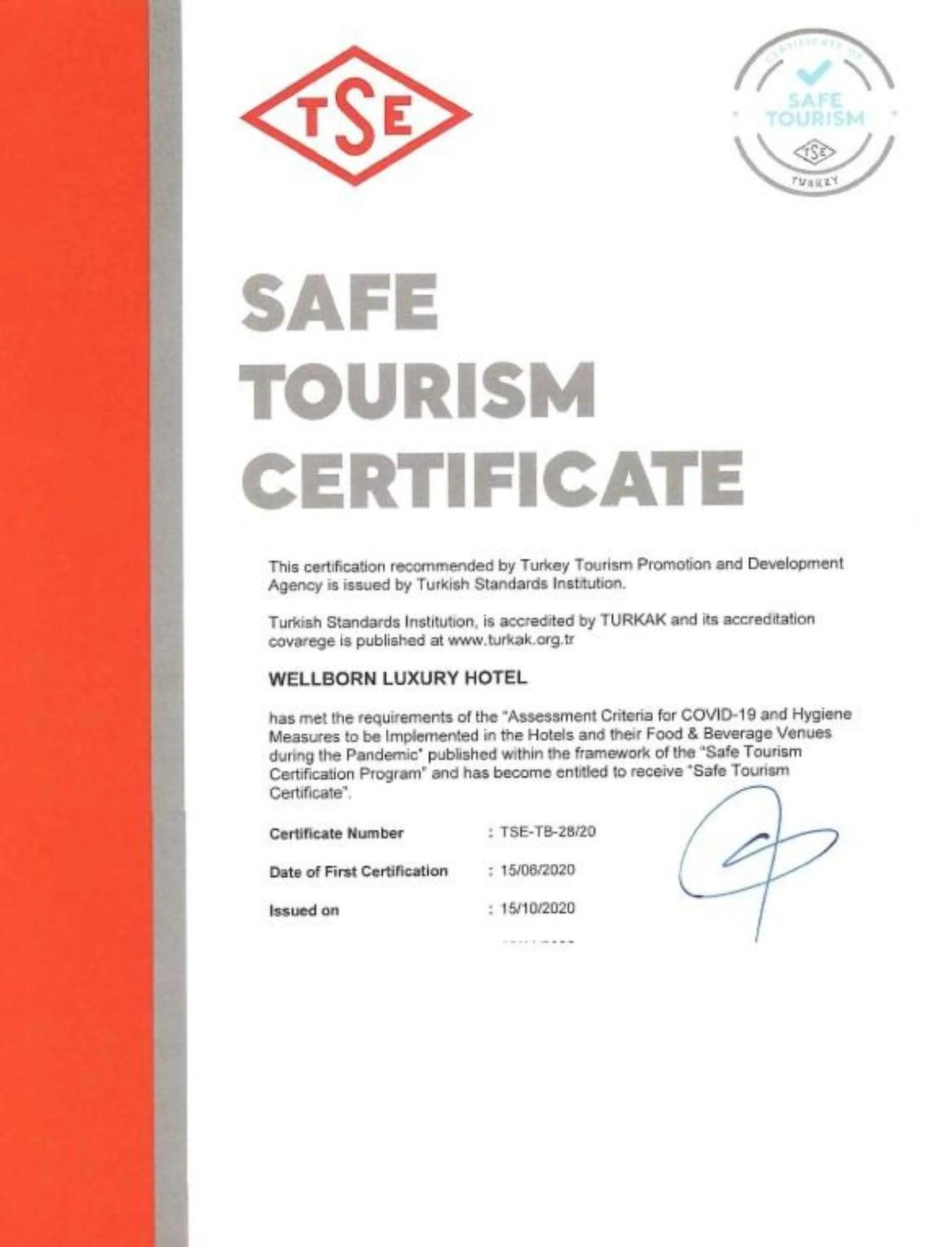 Certificate/Award in Wellborn Luxury Hotel
