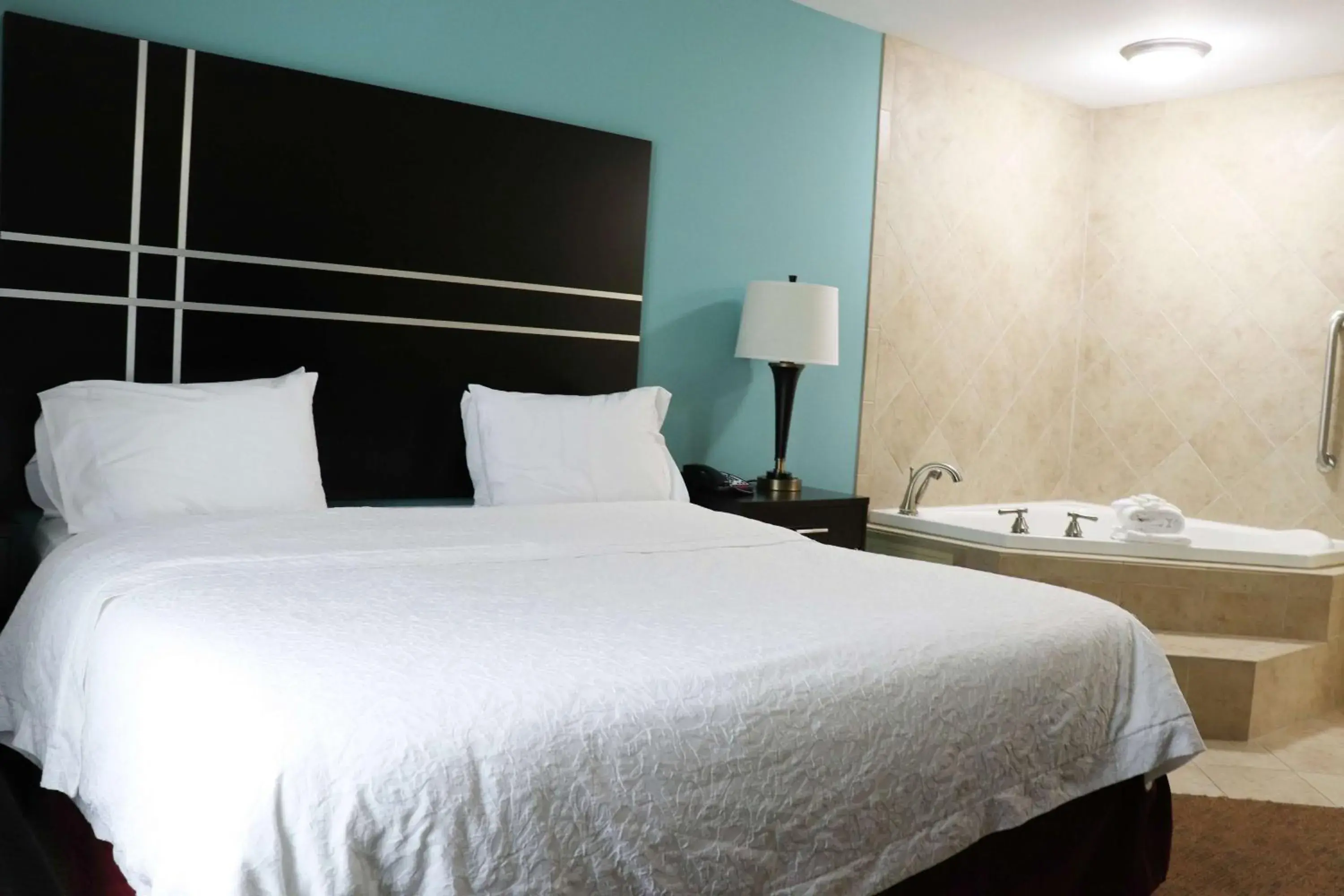 Bathroom, Bed in Hampton Inn Austin Oak Hill Bathroom, Bed in Hampton Inn Austin Oak Hill