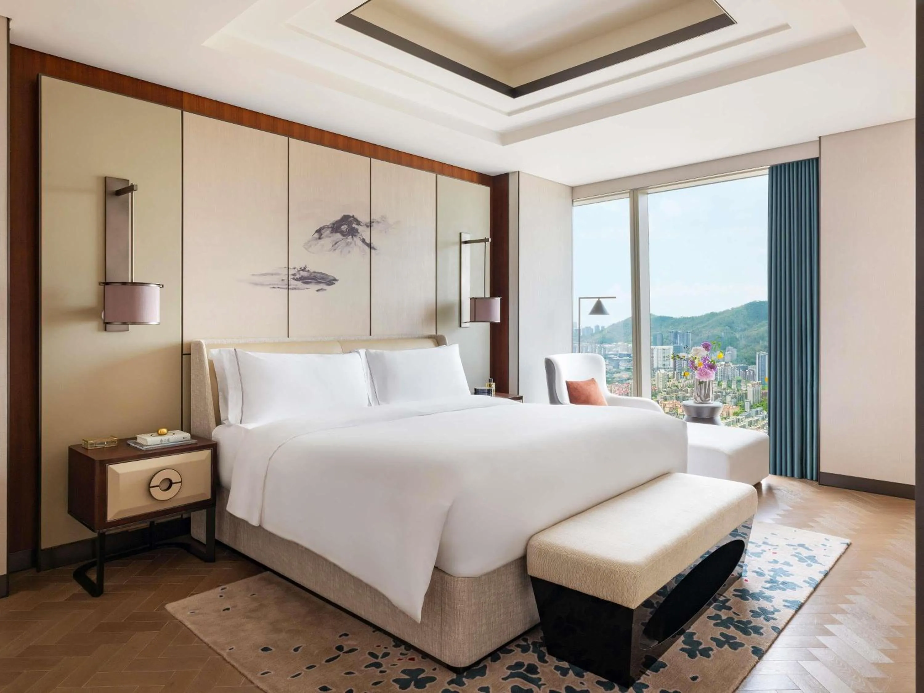 Bedroom, Bed in Raffles Shenzhen, Situated in the heart of One Shenzhen Bay, Book Now to Enjoy Free Minibar and Happy Hour Privileges at Long Bar on 71F