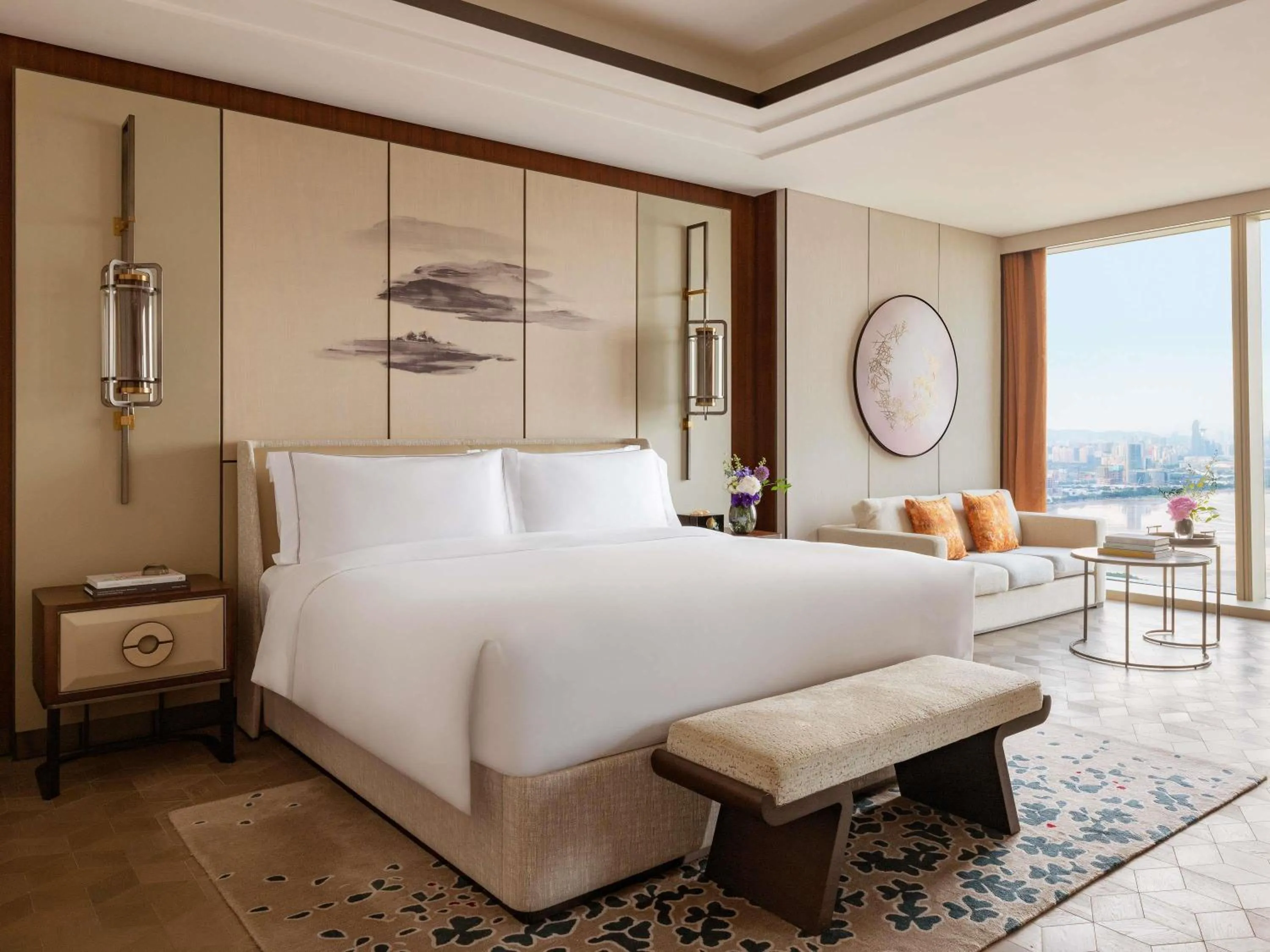 Bedroom, Bed in Raffles Shenzhen, Situated in the heart of One Shenzhen Bay, Book Now to Enjoy Free Minibar and Happy Hour Privileges at Long Bar on 71F