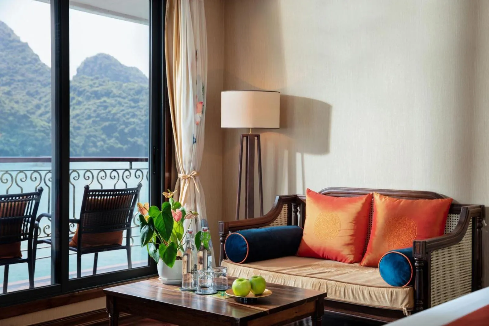 Seating area in Indochine Cruise Lan Ha Bay