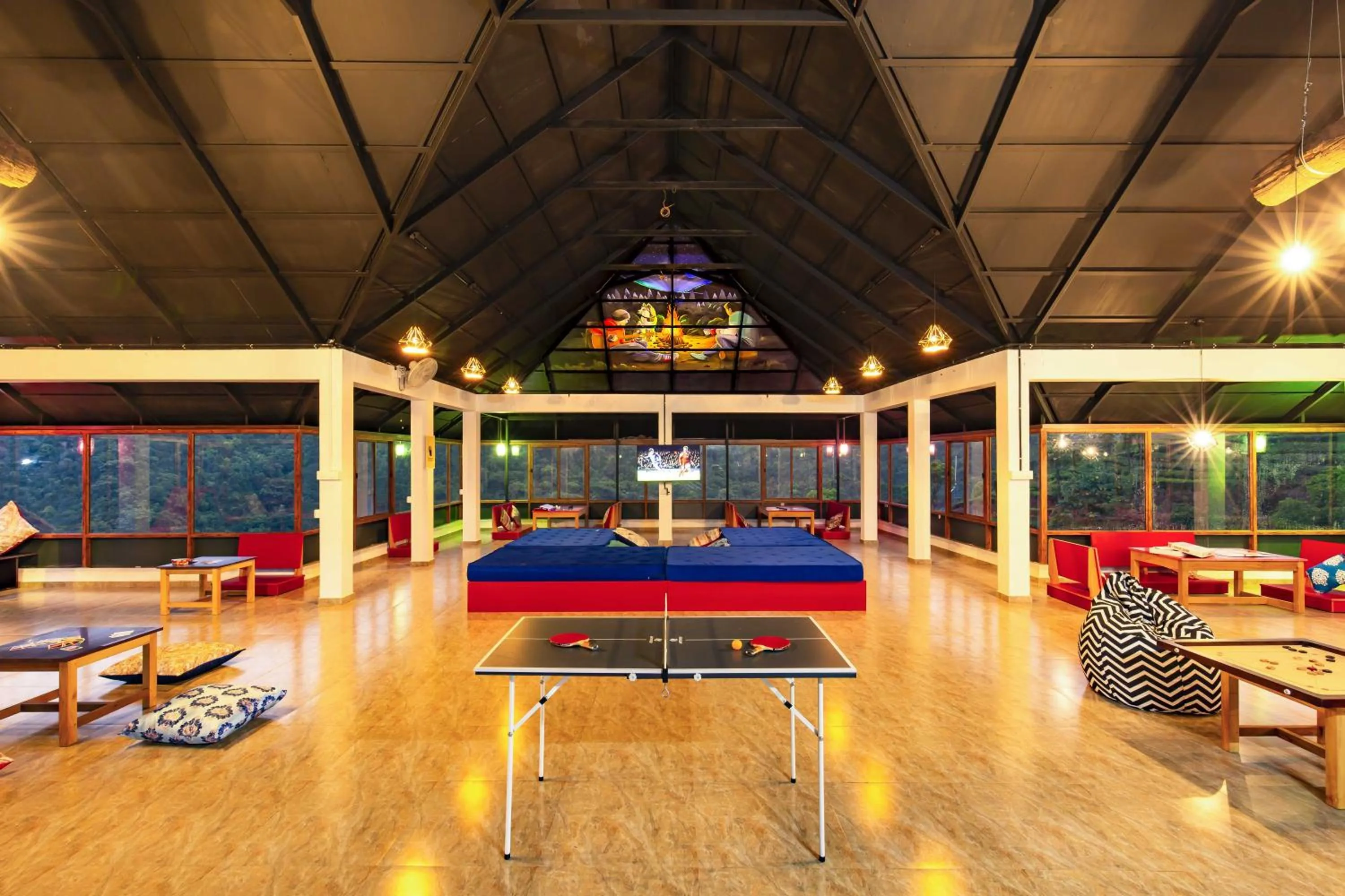 Seating area in Zostel Vagamon