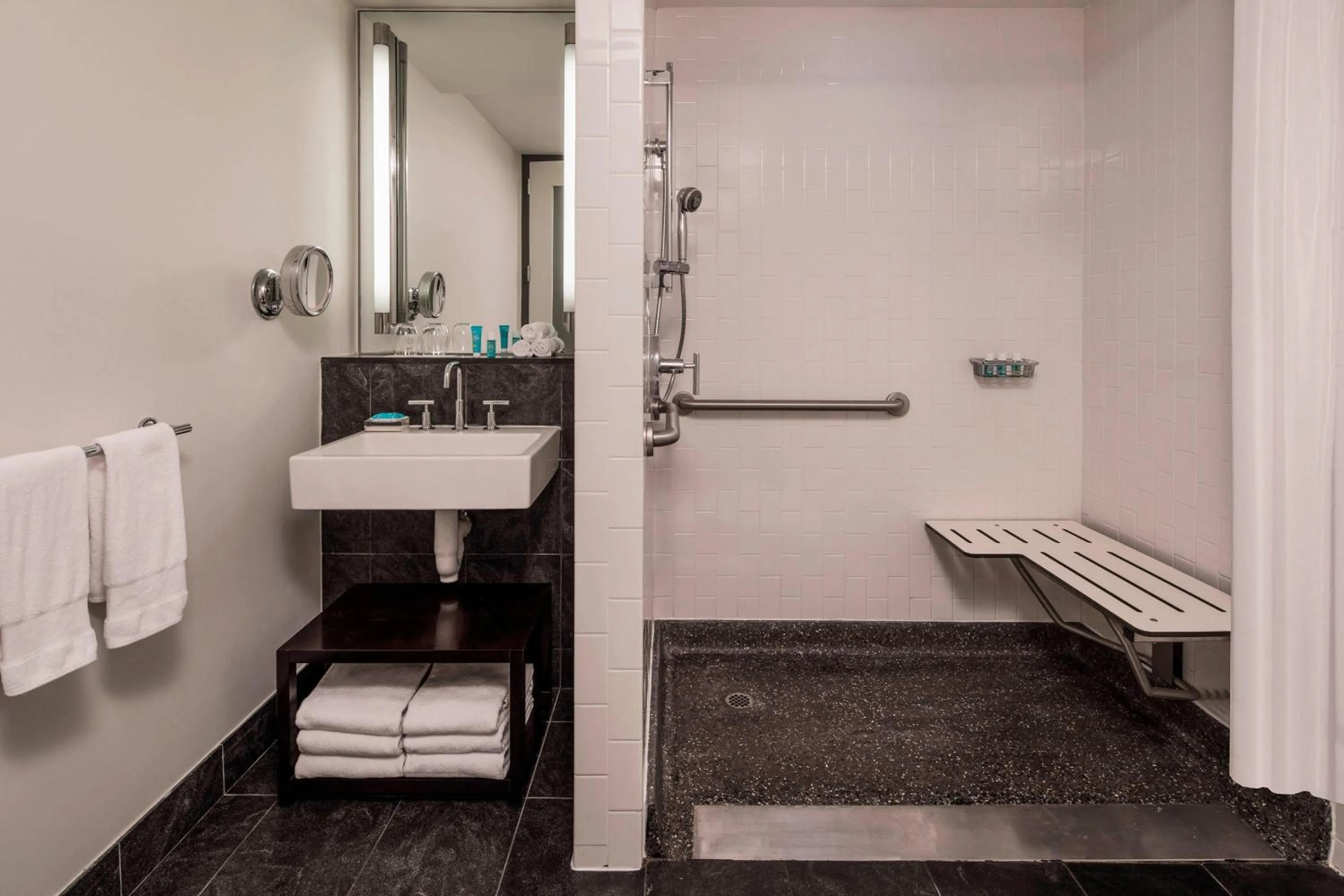 Wonderful Queen Room with Two Queen Beds, Partial River View and Roll-in Shower - Mobility and Hearing Accessible in W Hoboken