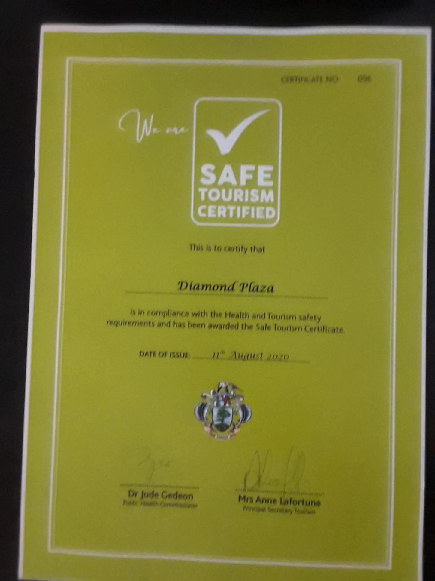 Certificate/Award in Diamond Plaza