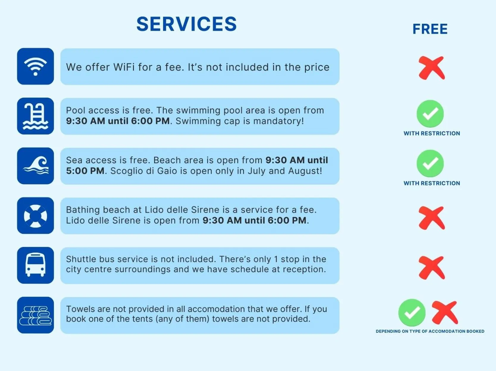 Area and facilities in Hostel & Glamping Santa Fortunata
