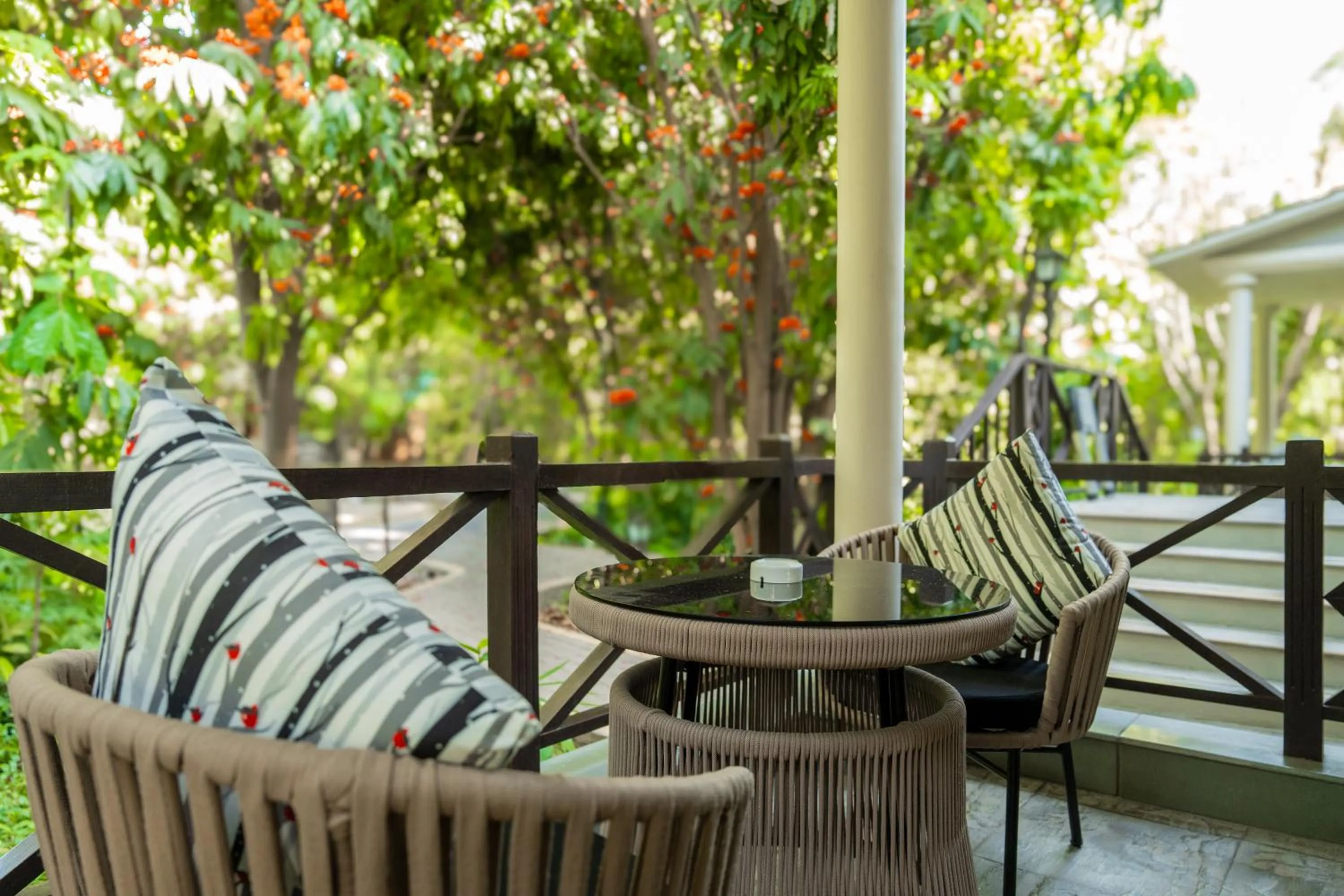 Seating area in Aahana Resort - Jim Corbett
