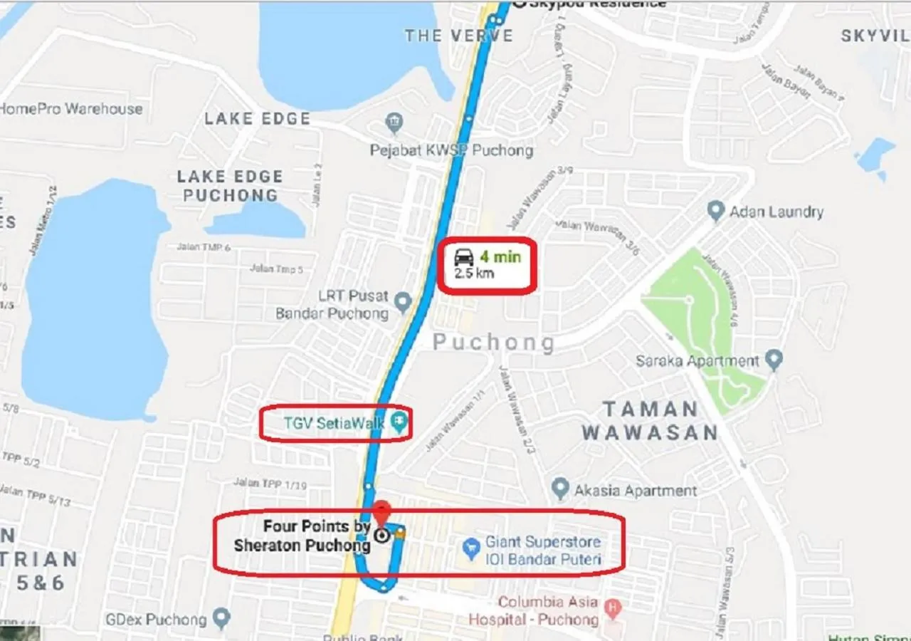 Nearby landmark in Puchong Skypod Residence, 1-4pax unit, Walking Distance to IOI Mall, 10min Drive to Sunway