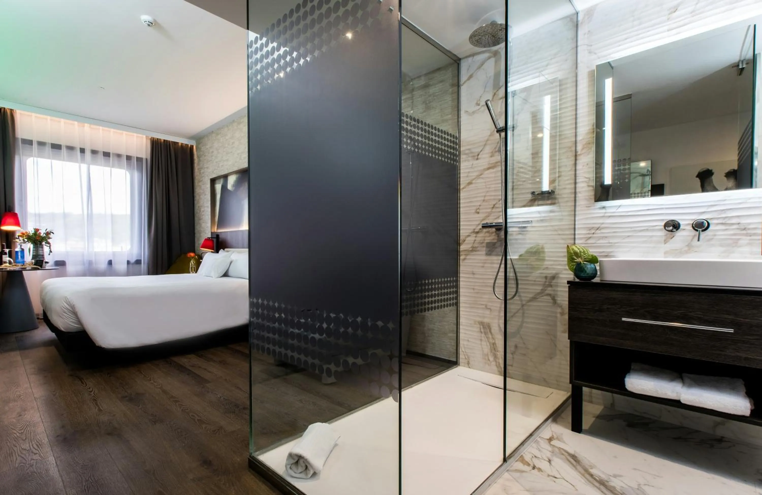 Bathroom, Bed in NYX Hotel Bilbao by Leonardo Hotels