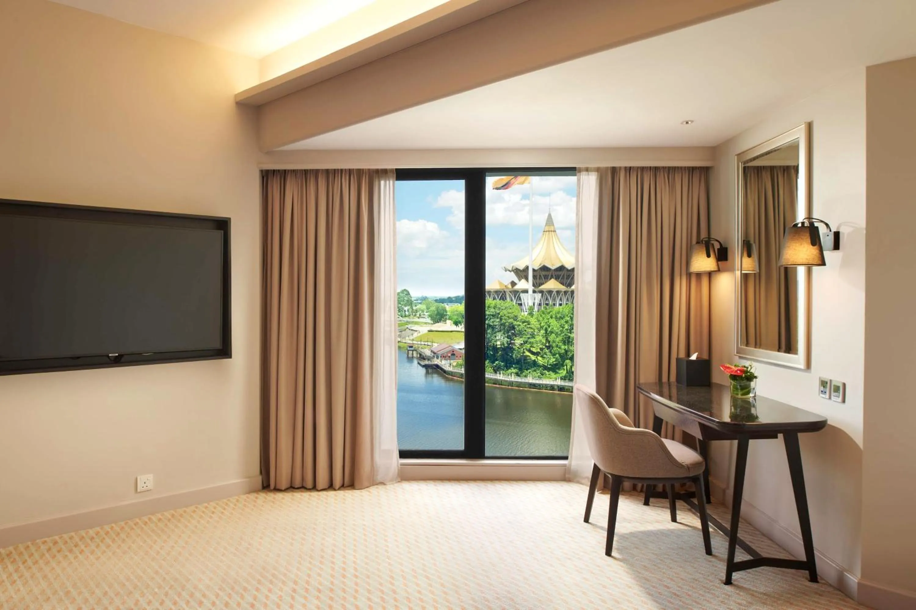 View (from property/room), Bed in Hilton Kuching Hotel