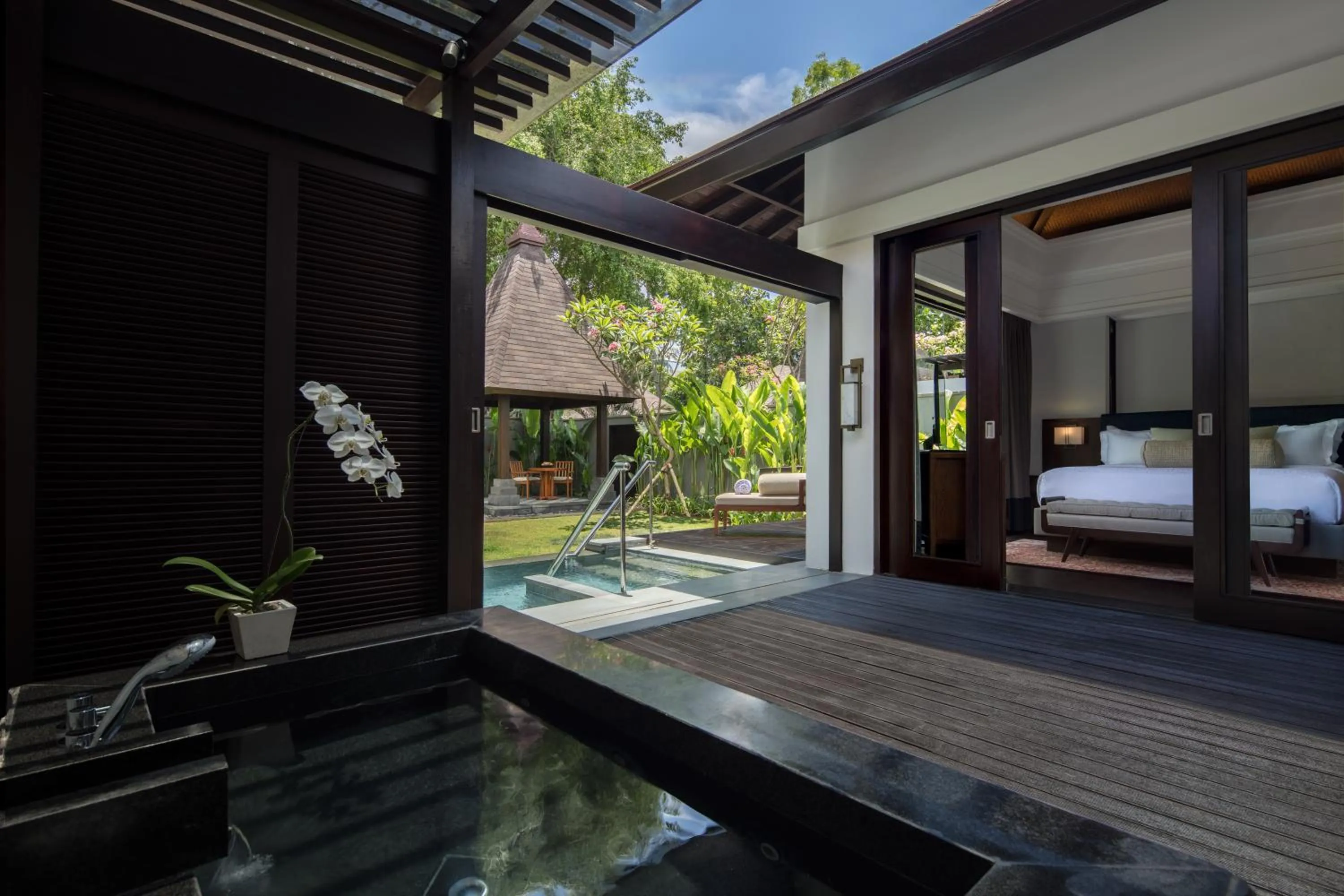 Swimming pool, Bed in Conrad Bali