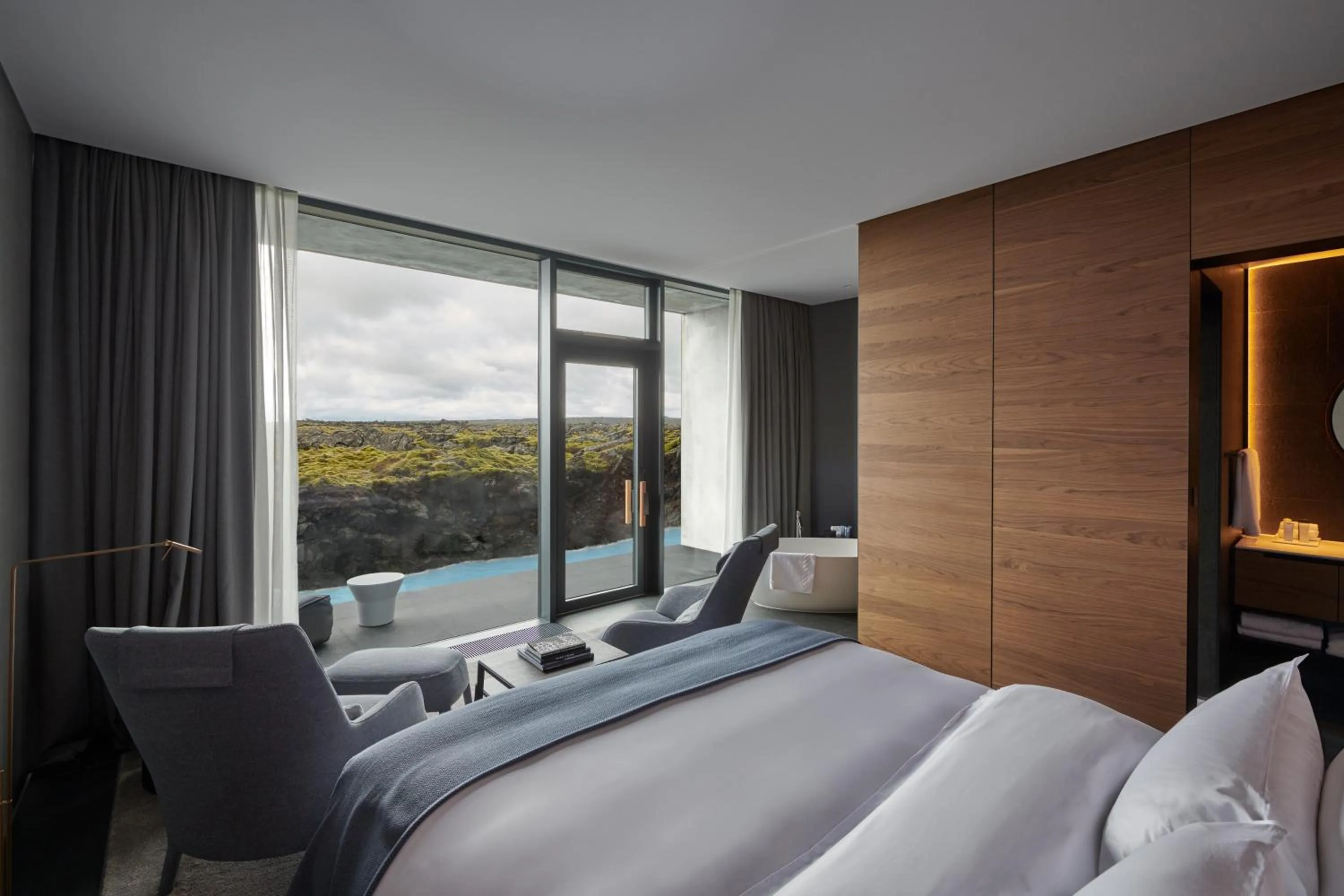 View (from property/room), Bed in The Retreat at Blue Lagoon Iceland