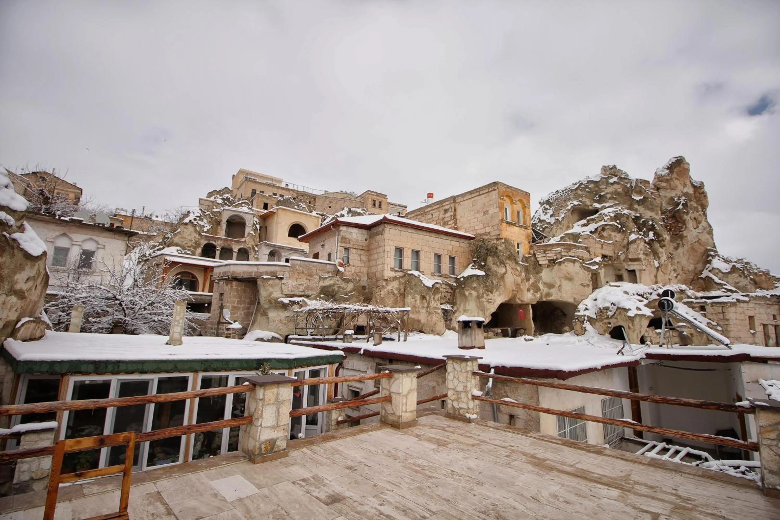 Balcony/Terrace in Cappadocia Ennar Cave Swimming Pool Hot & SPA