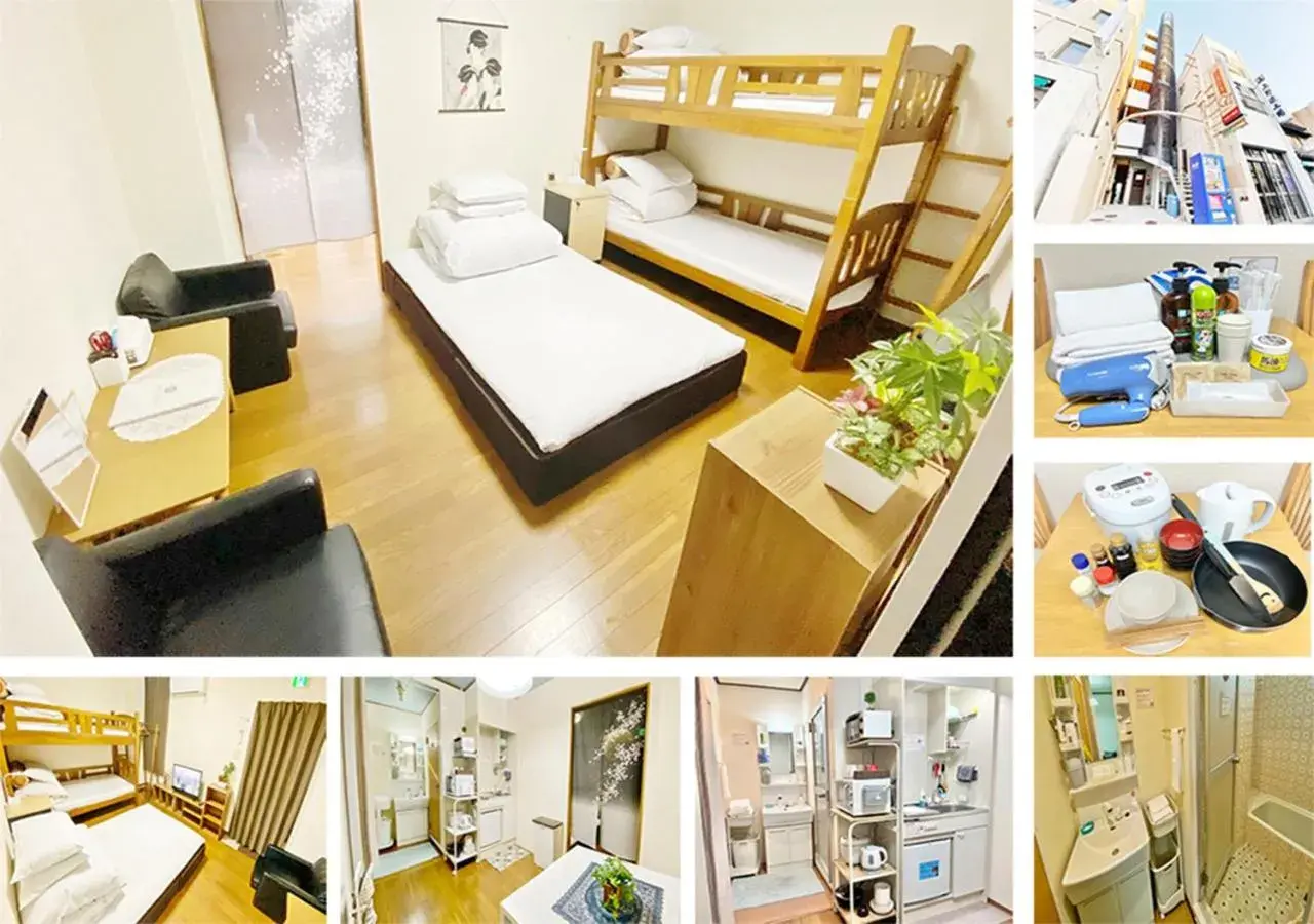 Bedroom, Bed in PetitHotel017全室ミニキッチン付きファミリルーム 飲食街中心 阿波踊り会館7分 文理 徳島大学 アスティとくしま車8分 Bedroom, Bed in PetitHotel017全室ミニキッチン付きファミリルーム 飲食街中心 阿波踊り会館7分 文理 徳島大学 アスティとくしま車8分