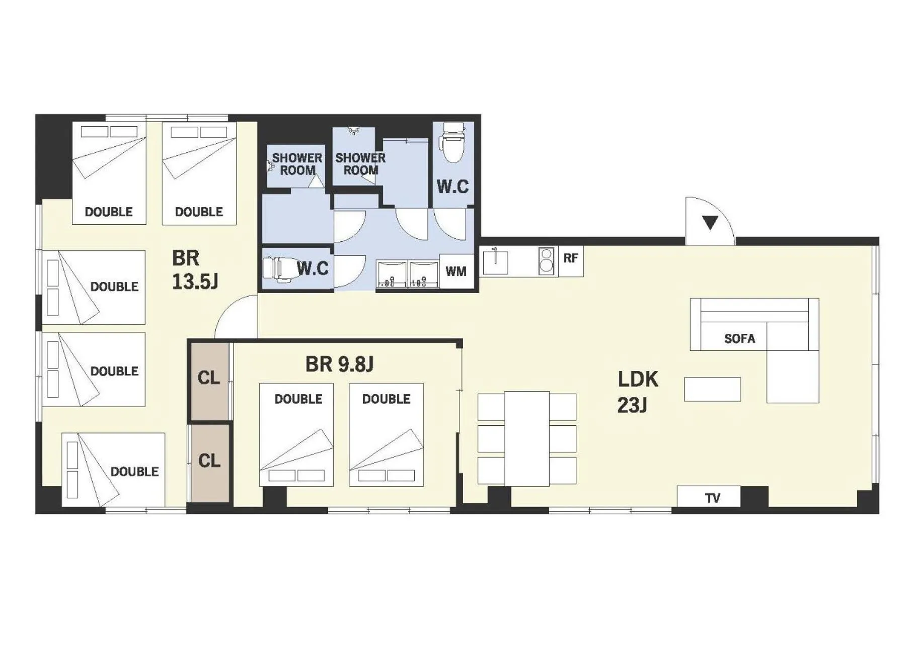 Floor plan in INOVE VILLA OSAKA -118 sqm , 2 Bedrooms , 7 Double Beds