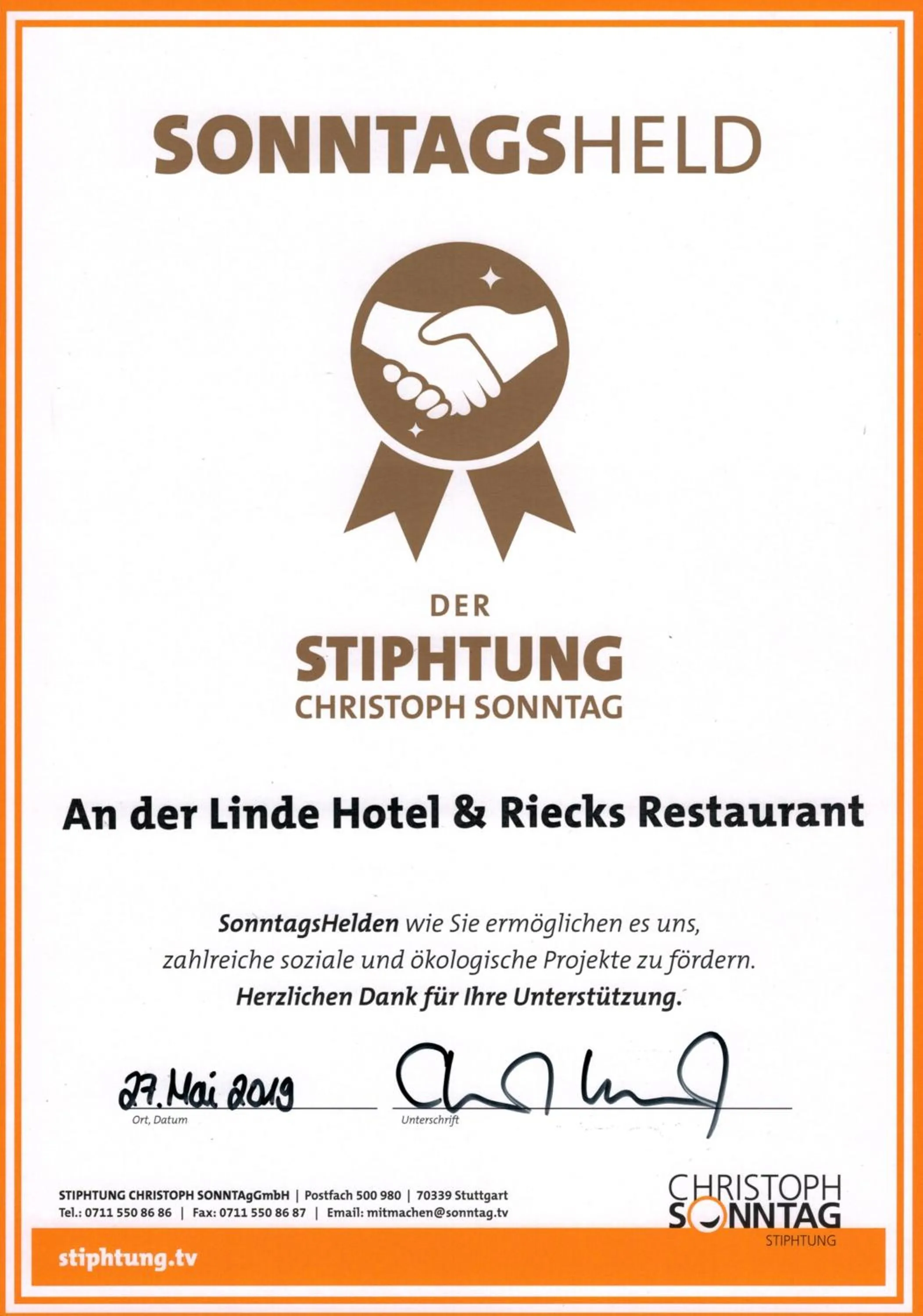 Logo/Certificate/Sign in Hotel An der Linde