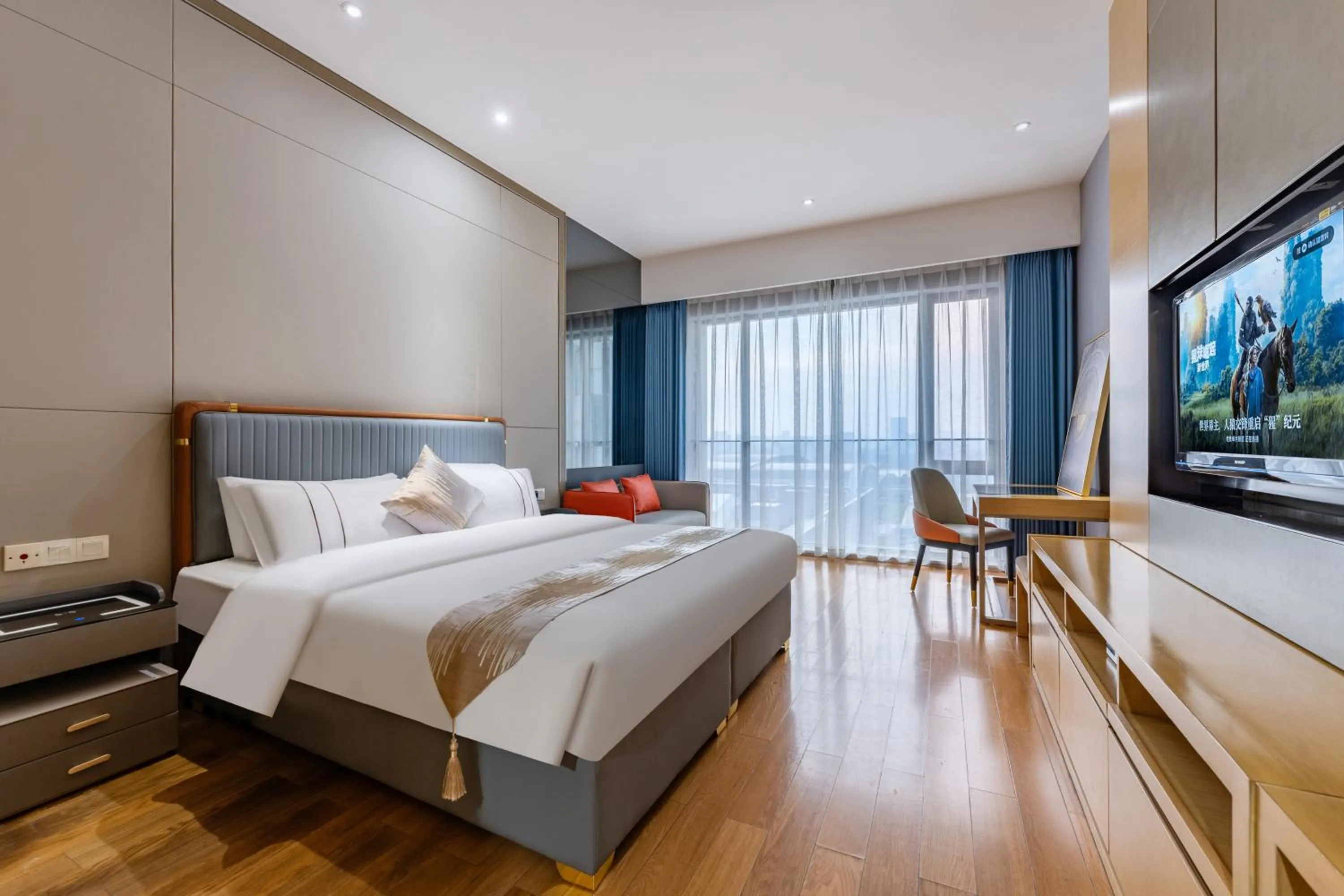 Bedroom, Bed in Yicheng Pazhou Poly World Trade Centre Apartment