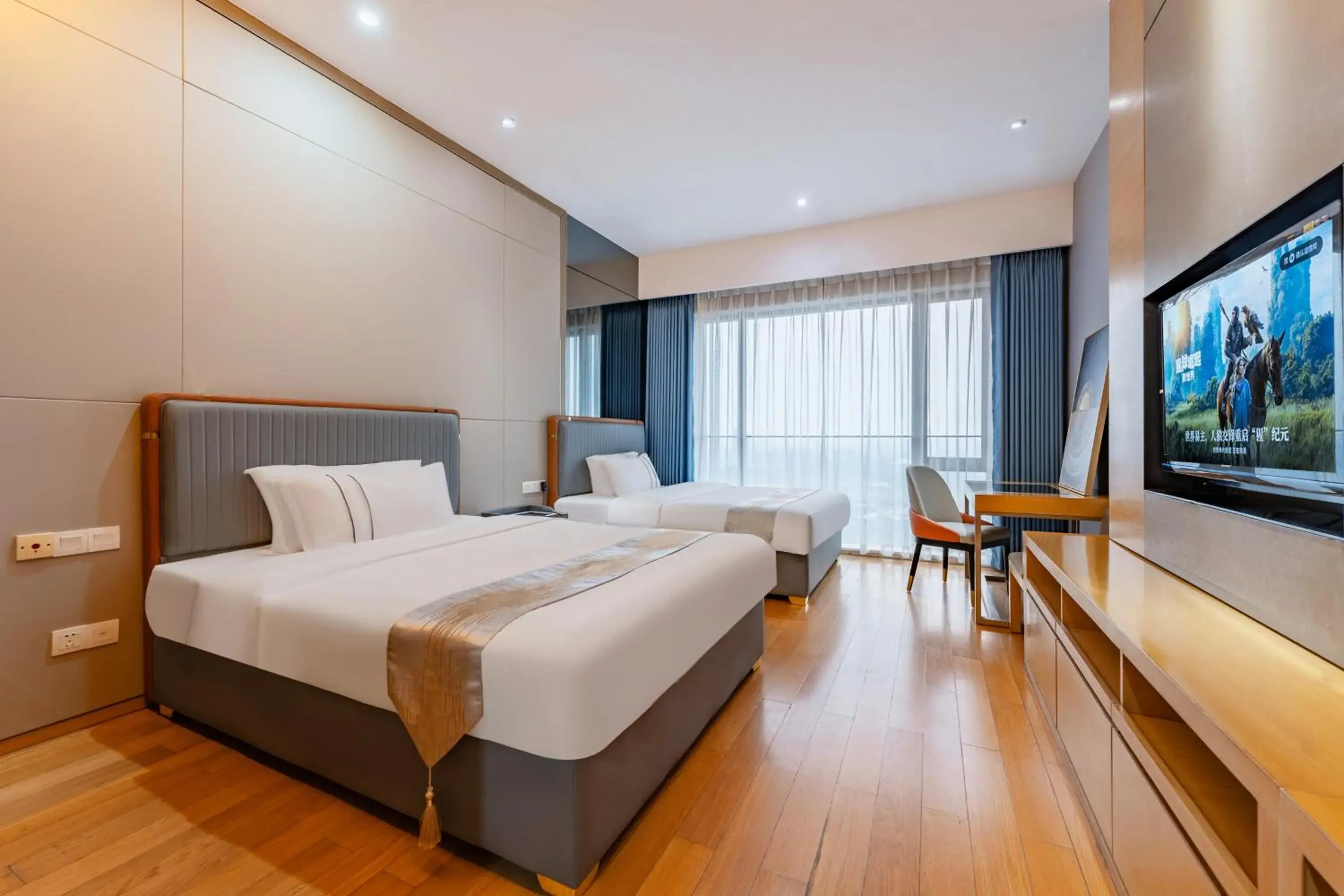 Bedroom, Bed in Yicheng Pazhou Poly World Trade Centre Apartment Bedroom, Bed in Yicheng Pazhou Poly World Trade Centre Apartment