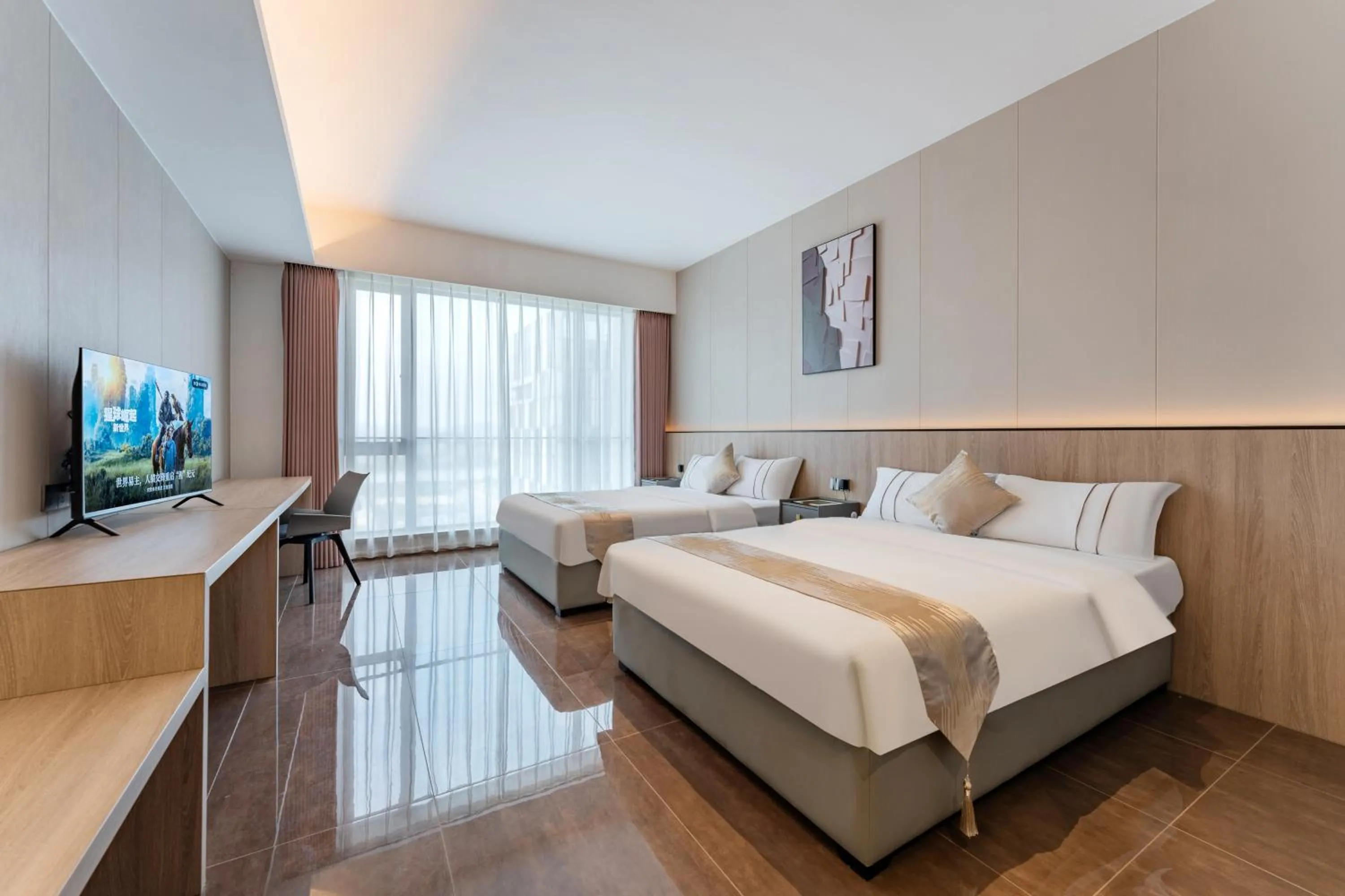 Photo of the whole room, Bed in Yicheng Pazhou Poly World Trade Centre Apartment