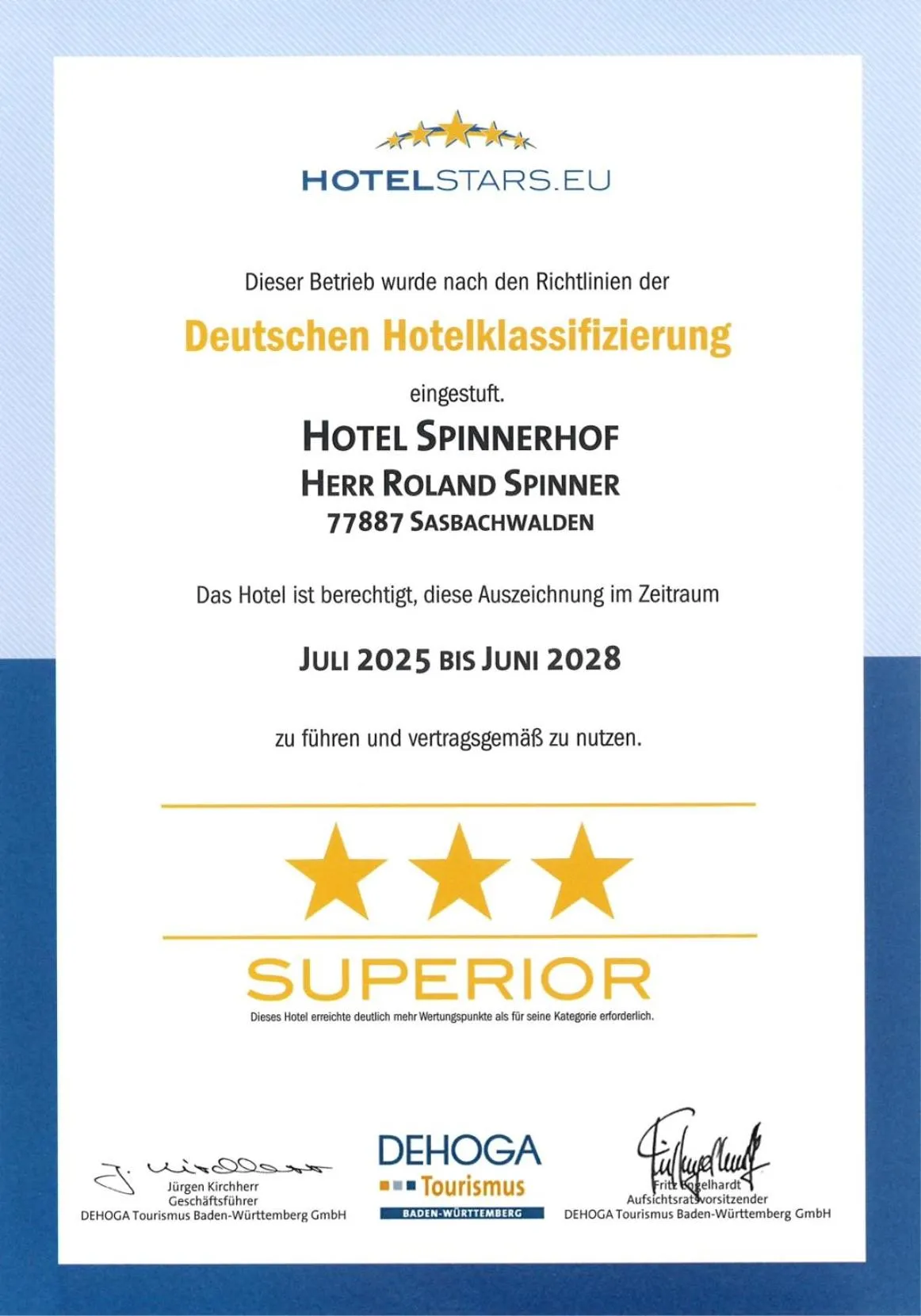 Logo/Certificate/Sign in Hotel Spinnerhof